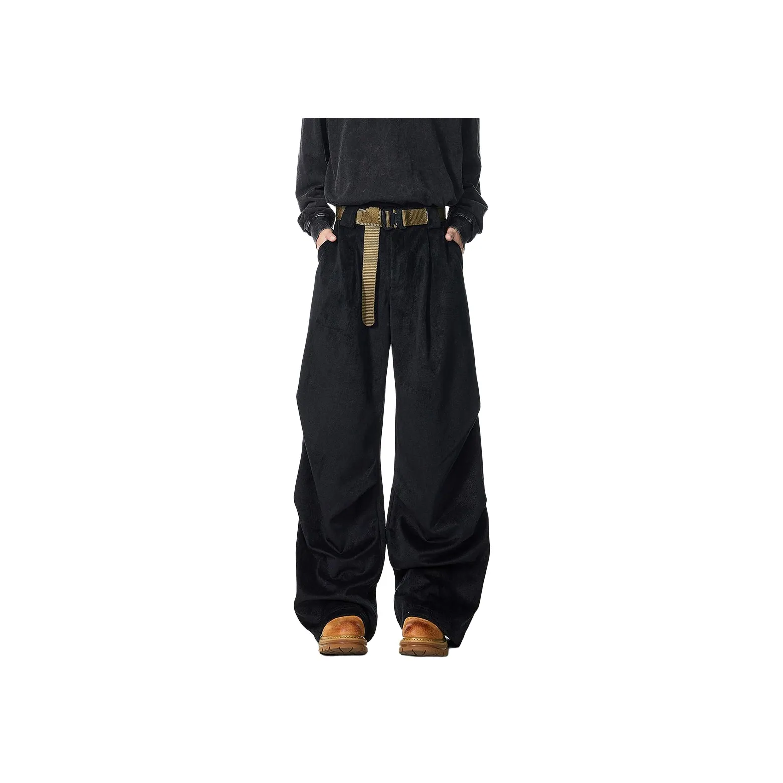 V37 Cleanfit Pleated Design Corduroy Parachute Casual Pants Unisex