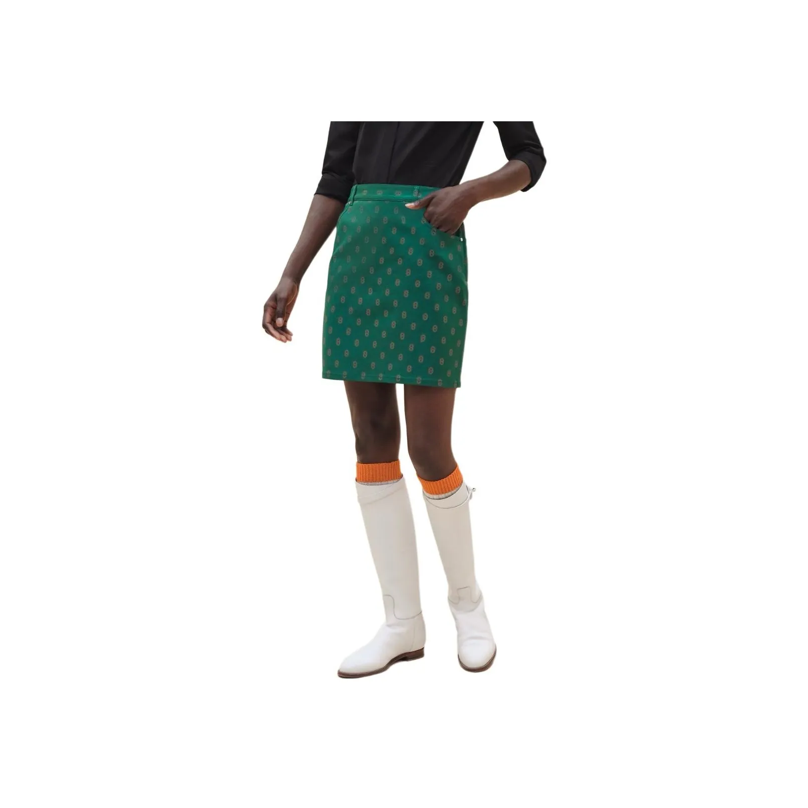 HERMES Denim Short Skirts Women's Green