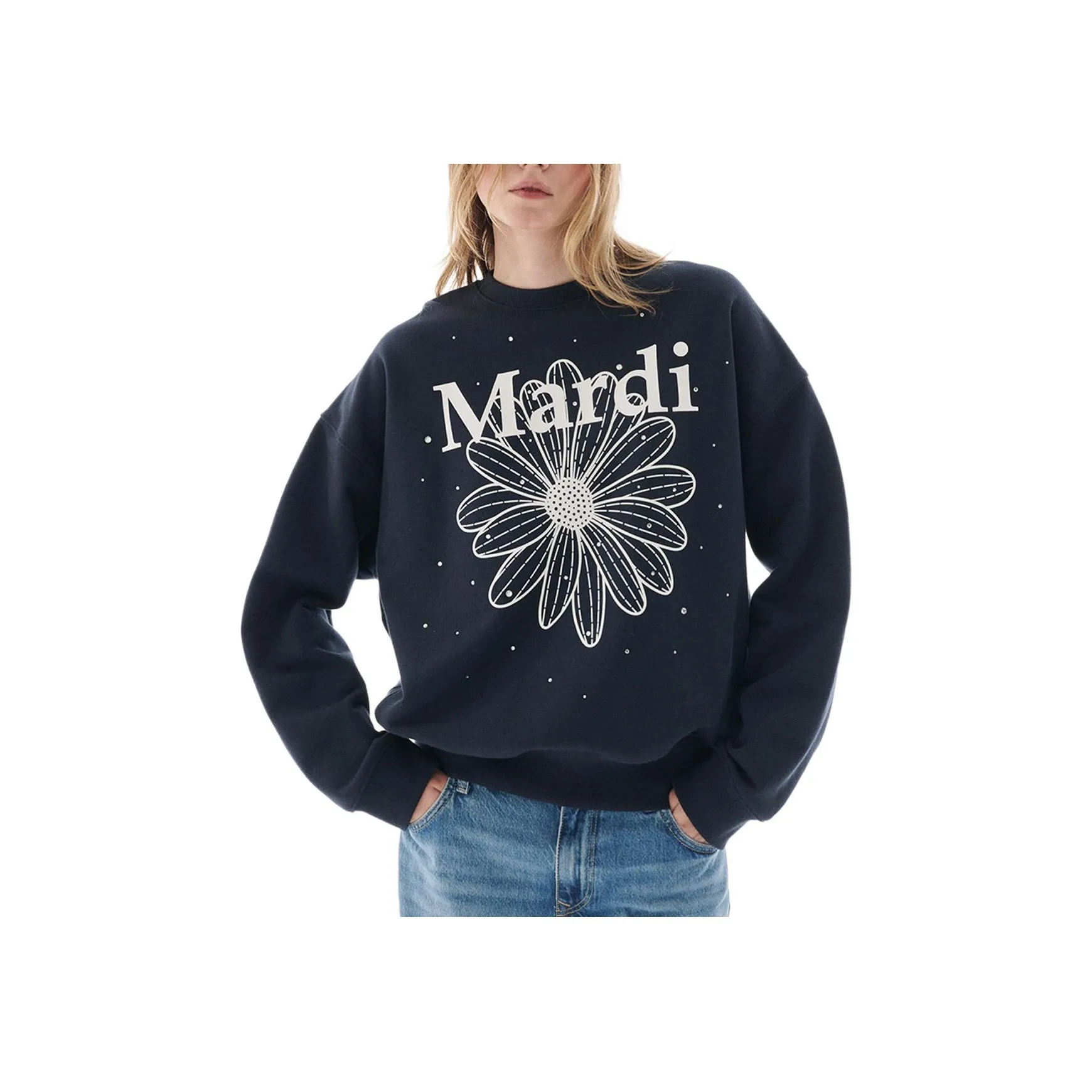 MARDI MERCREDI 24 Рождественская коллекция Свитшот Длинный Корейский стиль Женский Морской синий Белый