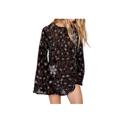 NASTY GAL Черное Женское Длинное Платье с Рукавами