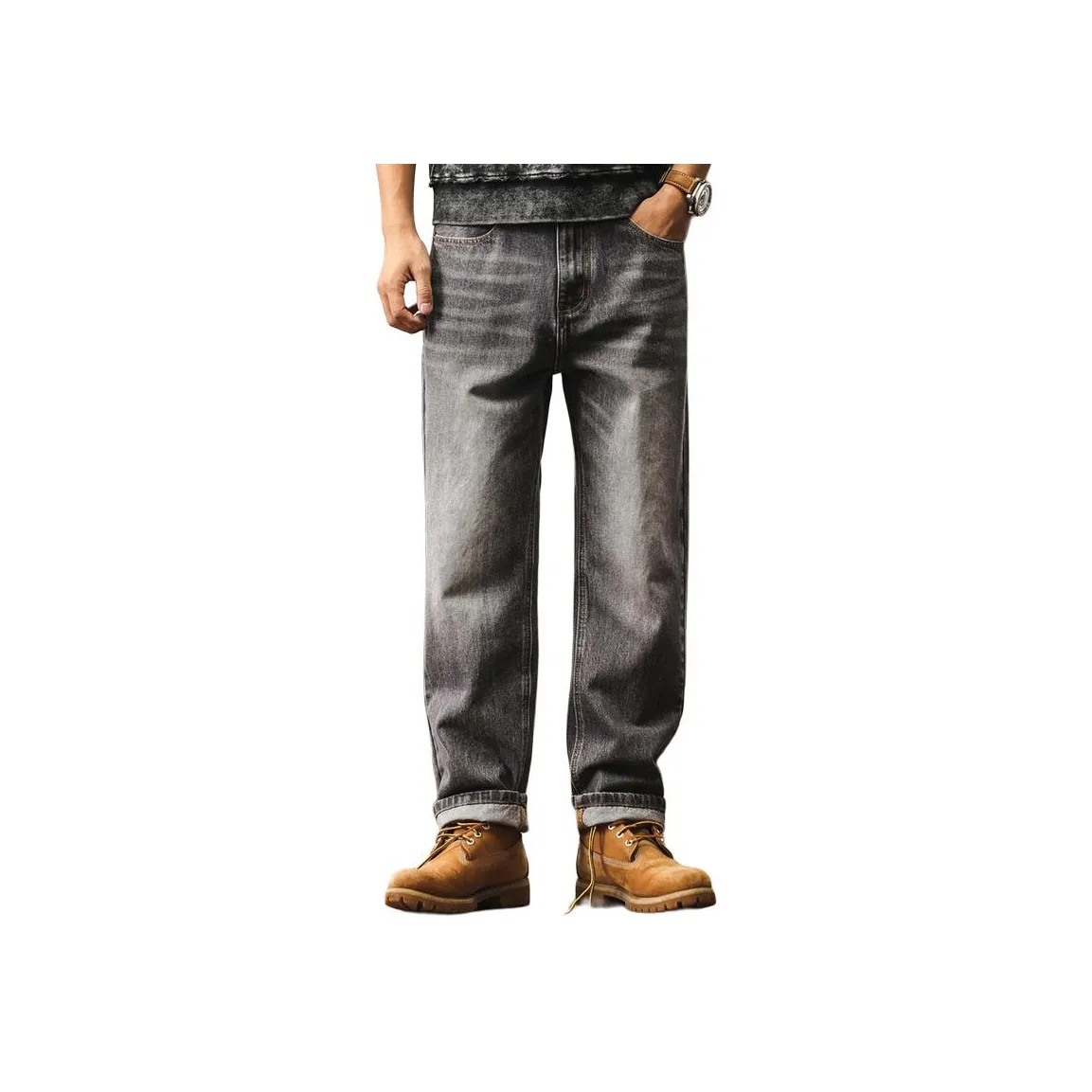 JIELEINUO Серый Мужской Джинсы