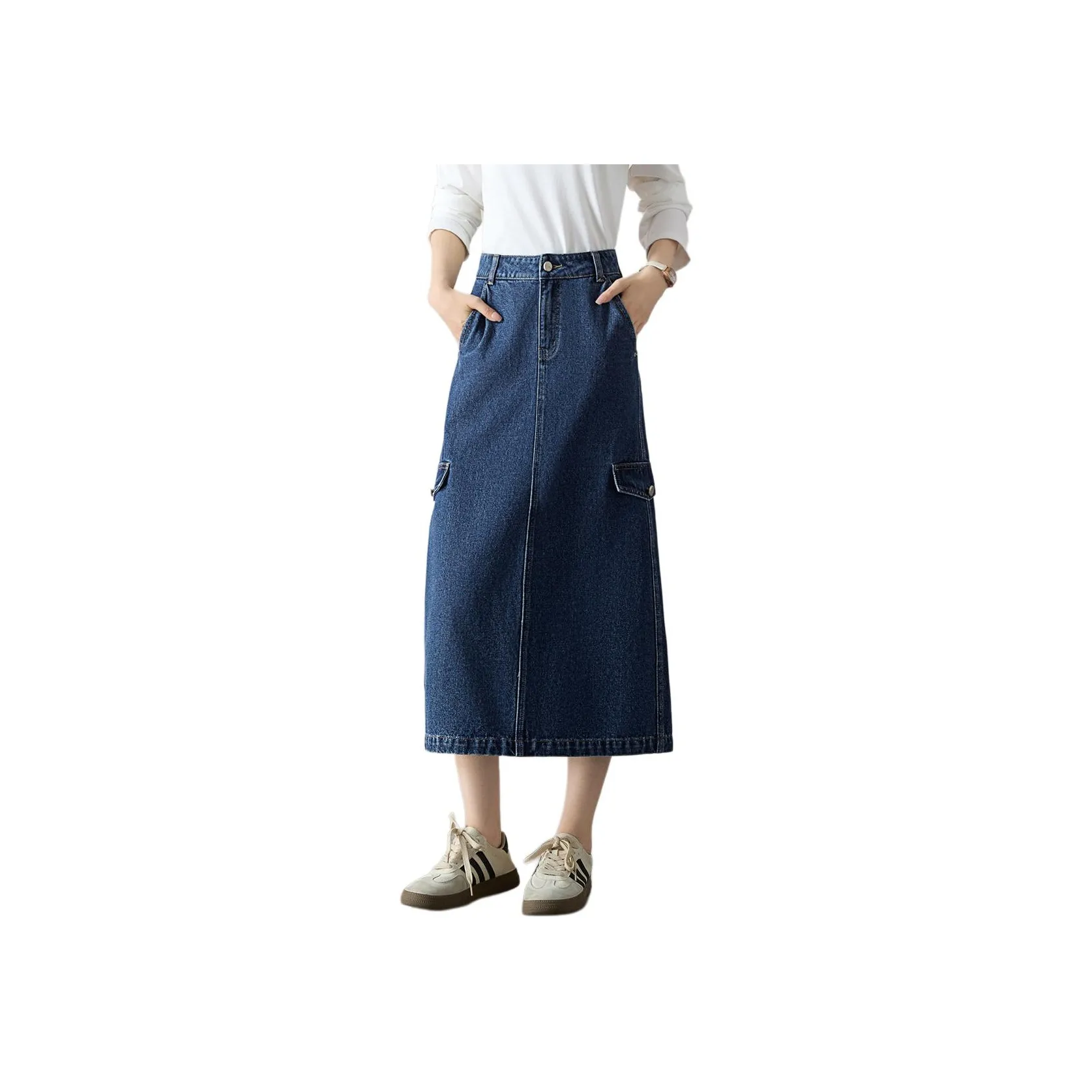 Mo Han Yi Mei Деним Длинный Юбка Женские Темно-синий