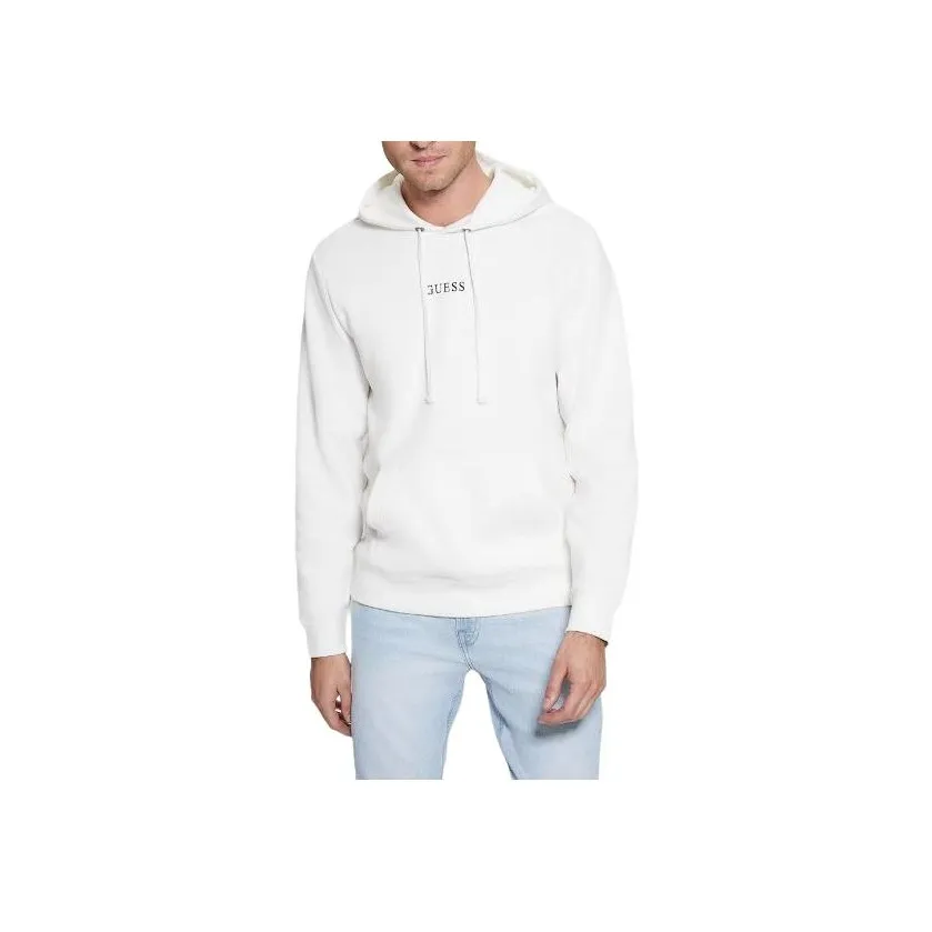 GUESS Eco Roy Embroidered Logo Hoodie Sweatshirt Men's White