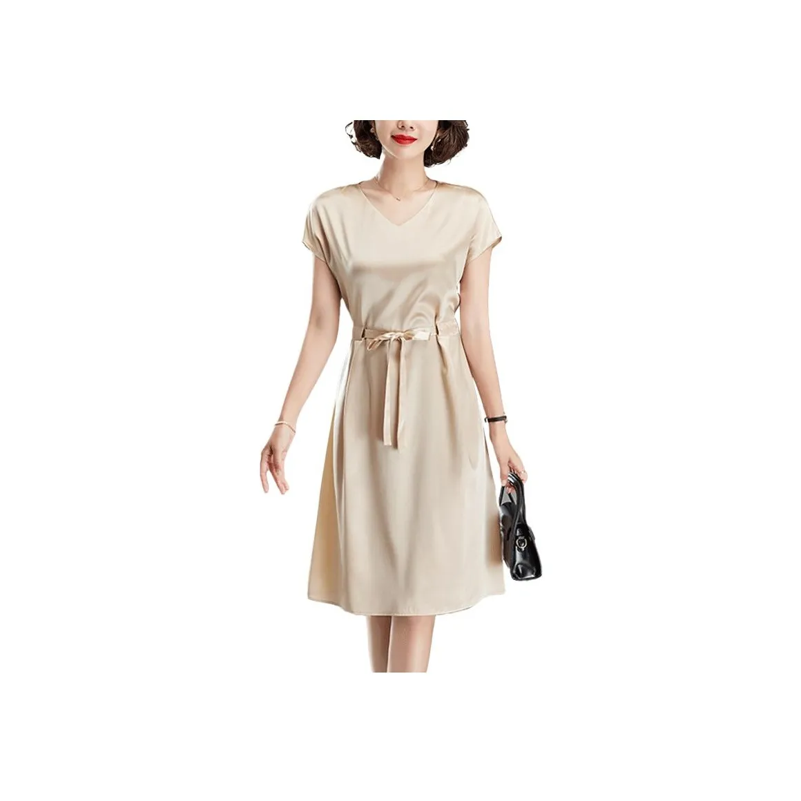 Yi Mengyuan Lace Up Silk Short Sleeved Dress Women's