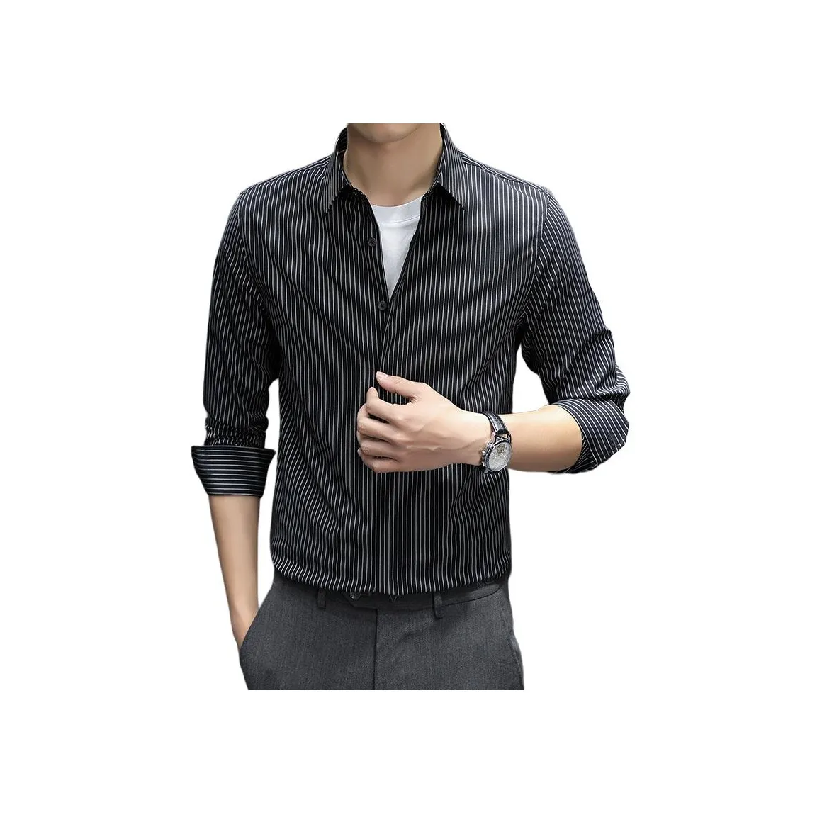 PERDONTOO Полосатая рубашка легко ухаживаемая и свободная от железа мужская