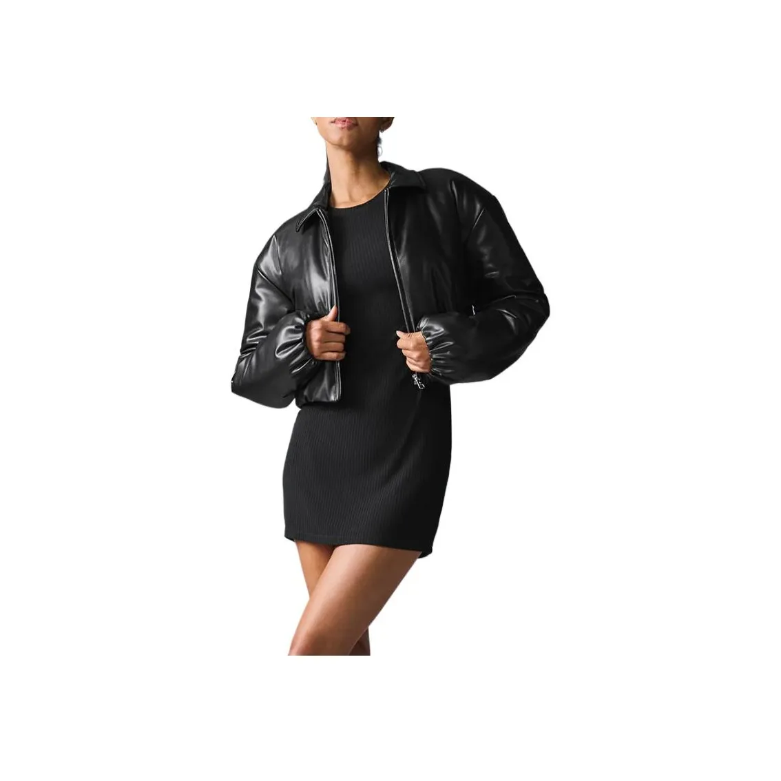 Alo Yoga Faux Leather Cropped Premier Bomber Jackets & Coats Women's