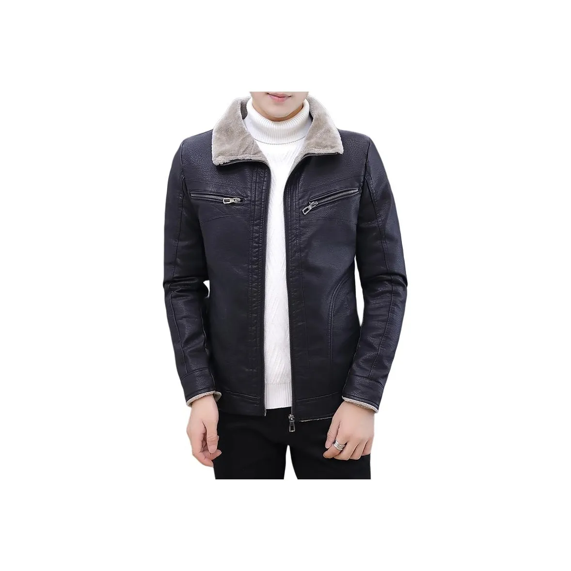 TAIZILONG Черные Мужские Кожаные Куртки