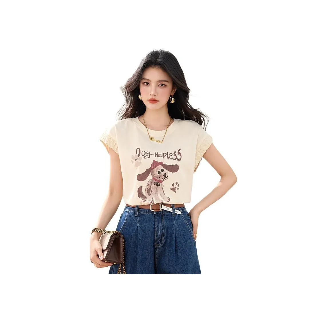 La Chapelle Flutter Sleeve T Shirt Women's Beige