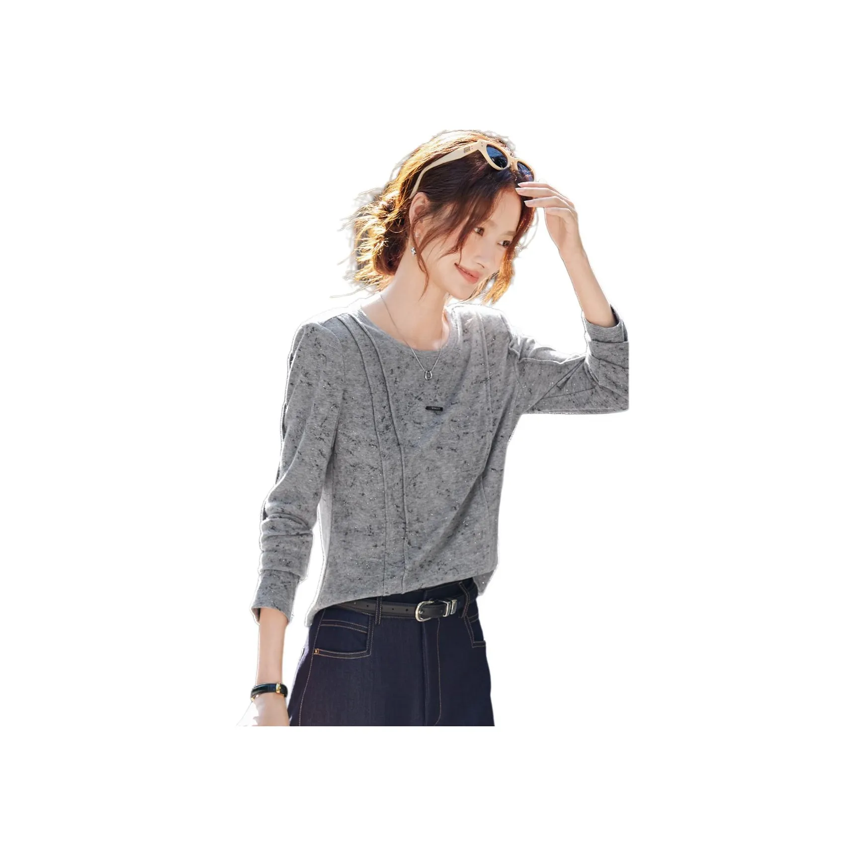 Still Quiet Модный Удобный Похудение Круглый вырез Длинный рукав Т-рубашка Женская