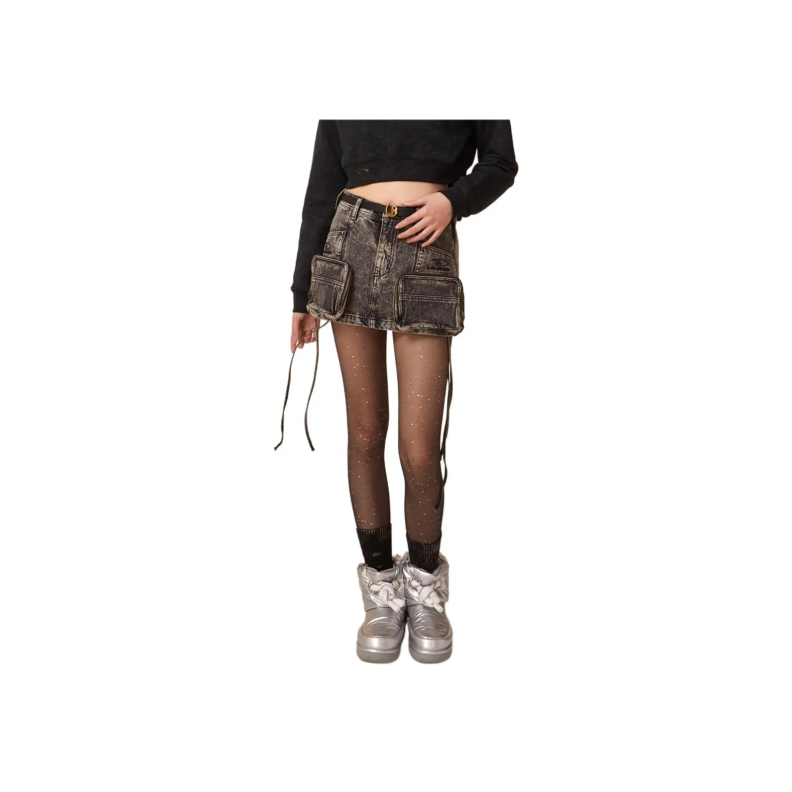 LALABOBO Джинсовые короткие юбки Женские Серый