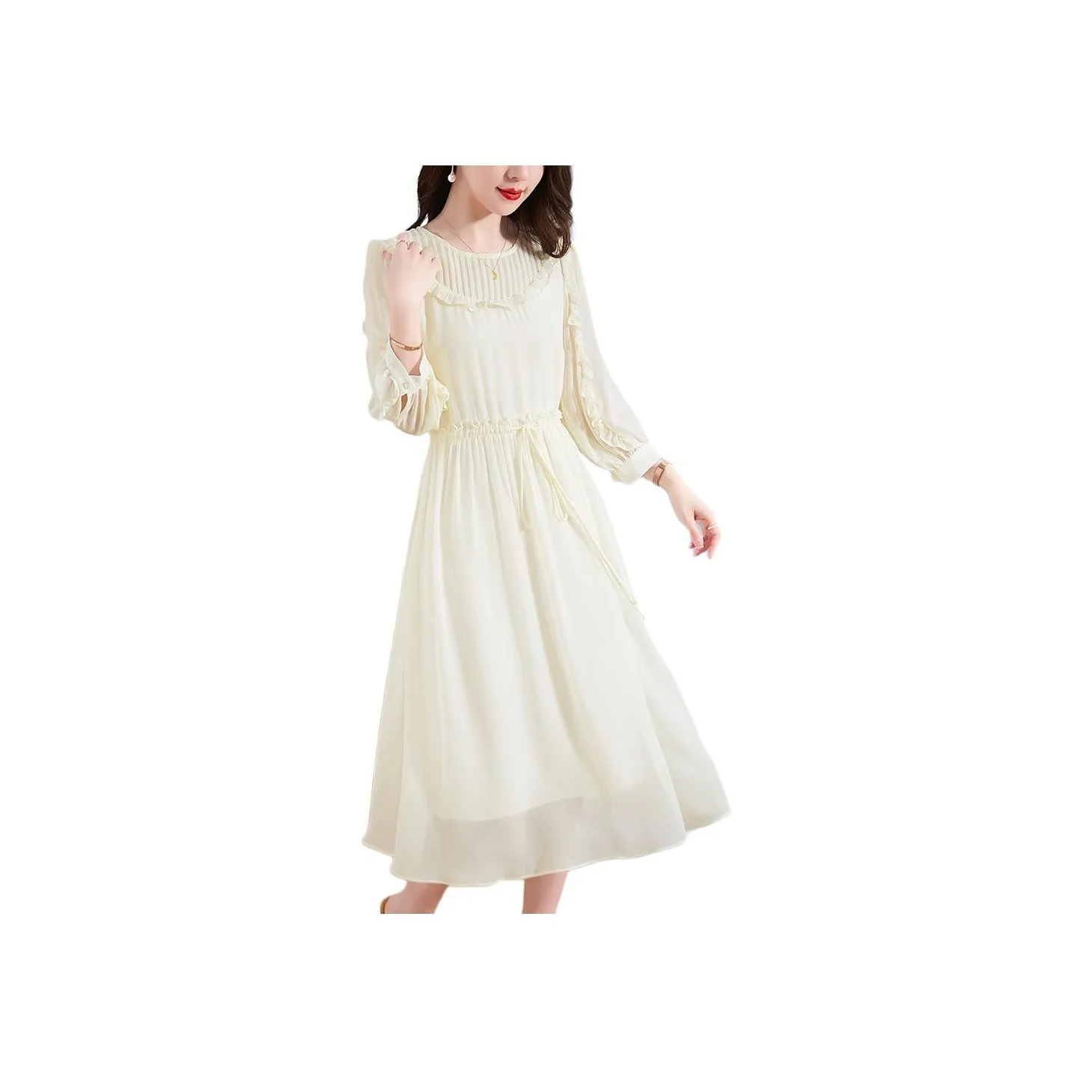 Ink Beauty Long Sleeved Dresses Women's Beige