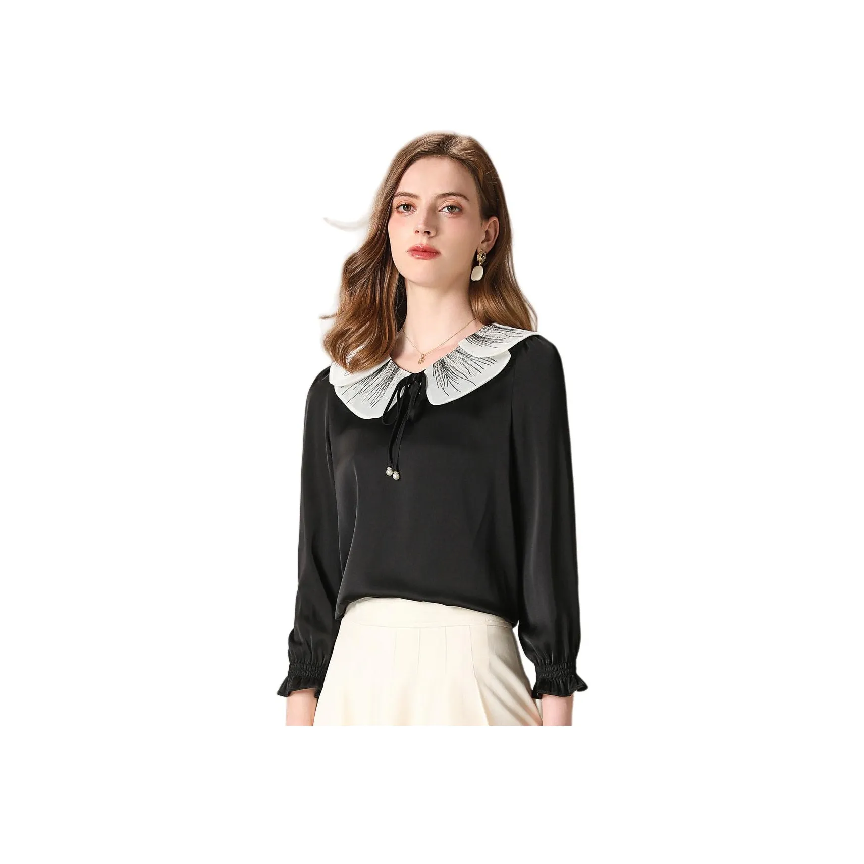 FENHONGMALI Рубашка Женская Черная