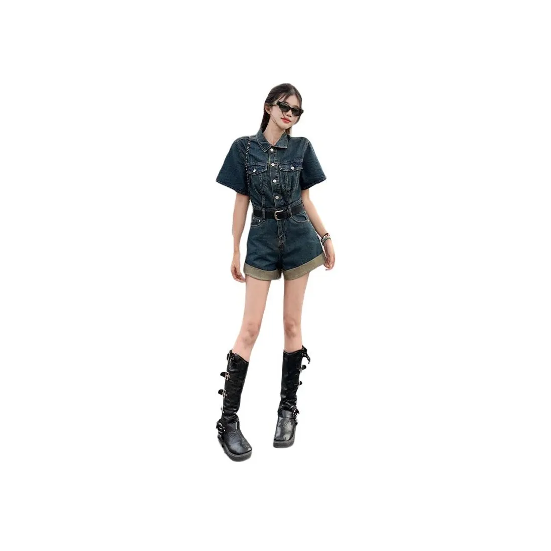 ZNZW Винтажный синий [С ремнем] Женское боди