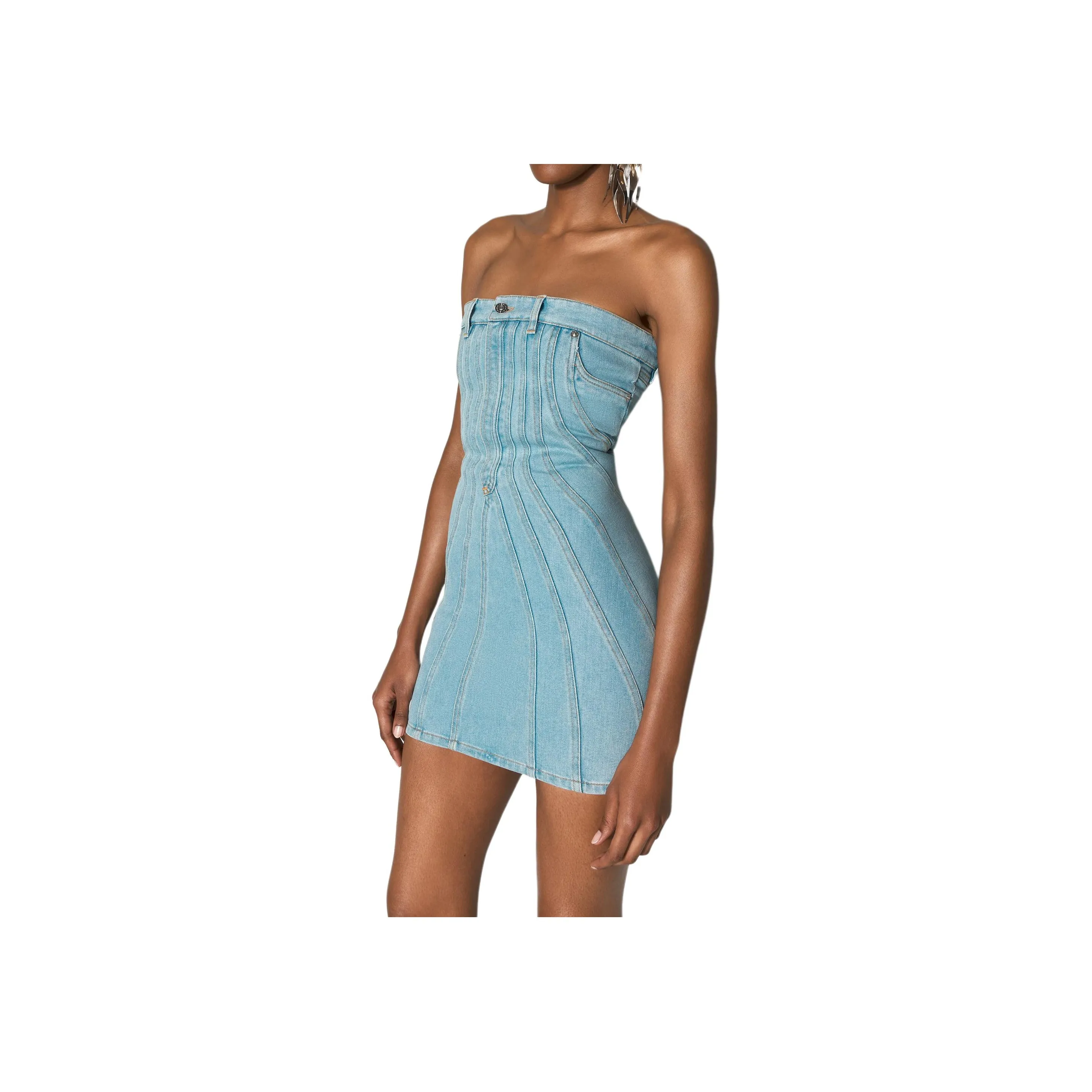 Mugler Spiral Denim Corset Dress