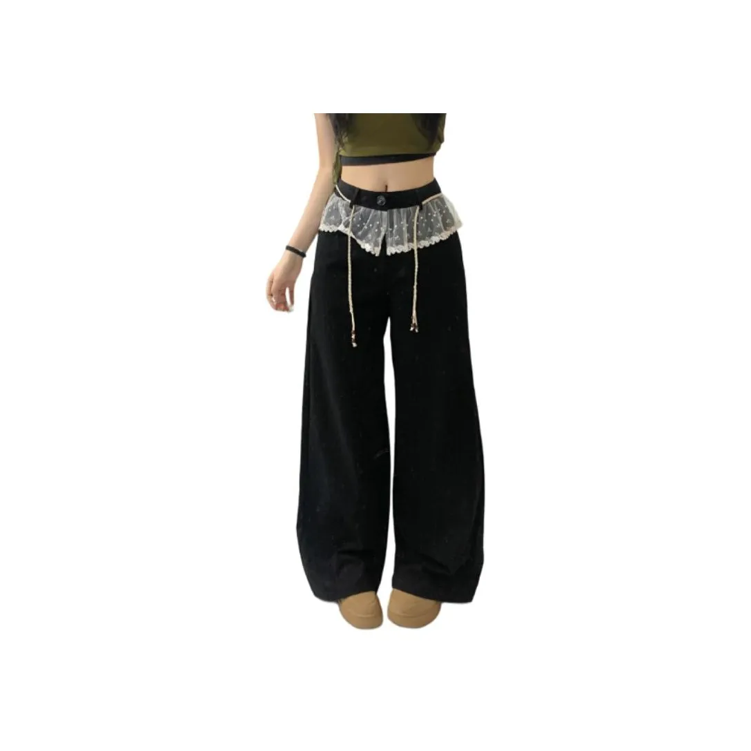 MORii Черные с шнурком Женские повседневные брюки