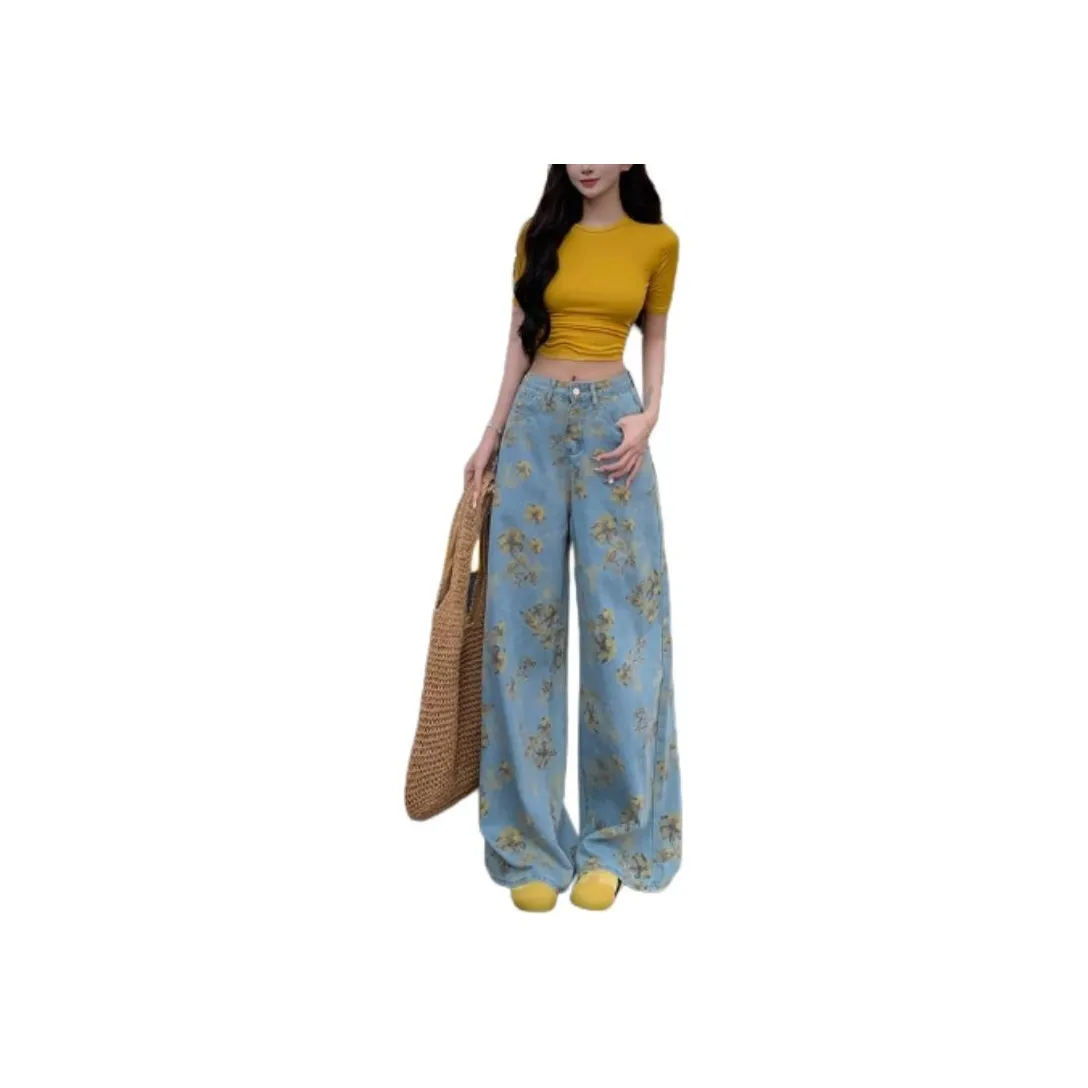 Concubine Zhu Голубой цветок Женские джинсы