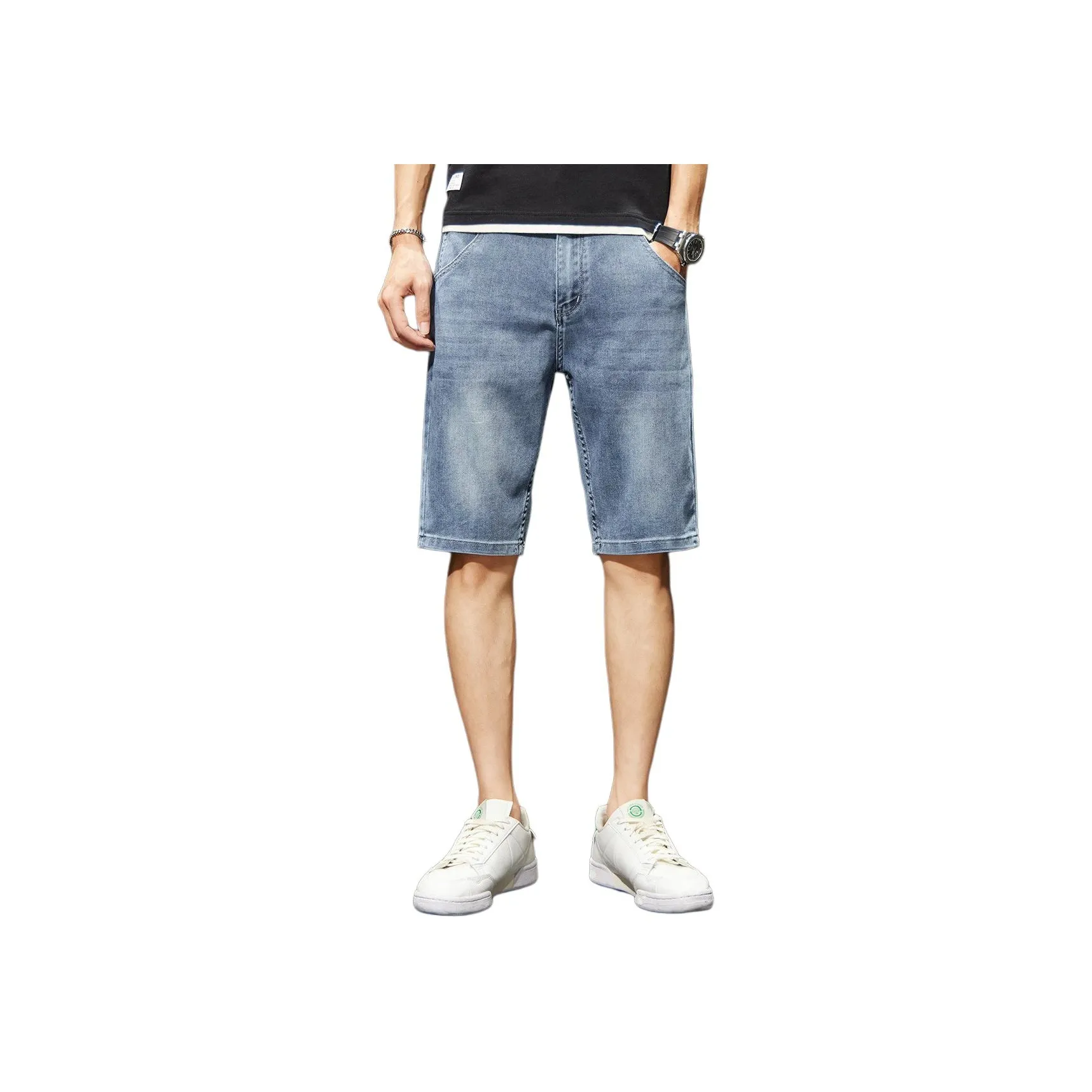 Jean West American Vintage Comfortable Casual Outerwear Thin Premium Washed Five Button Summer Men's Blue Gray