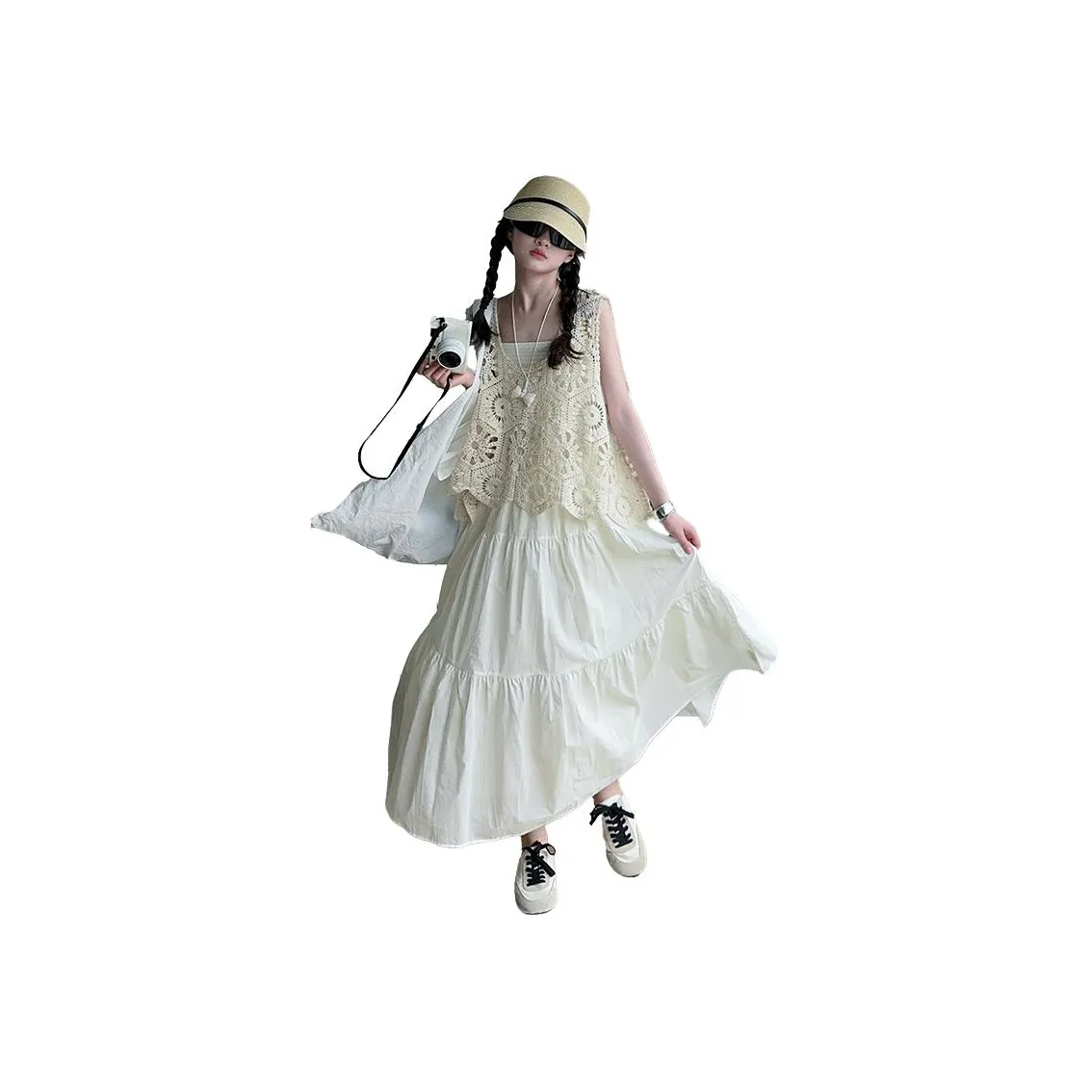 Детский URBANSHOW Cut Out Crochet Жилет Платье Одежда Комплекты