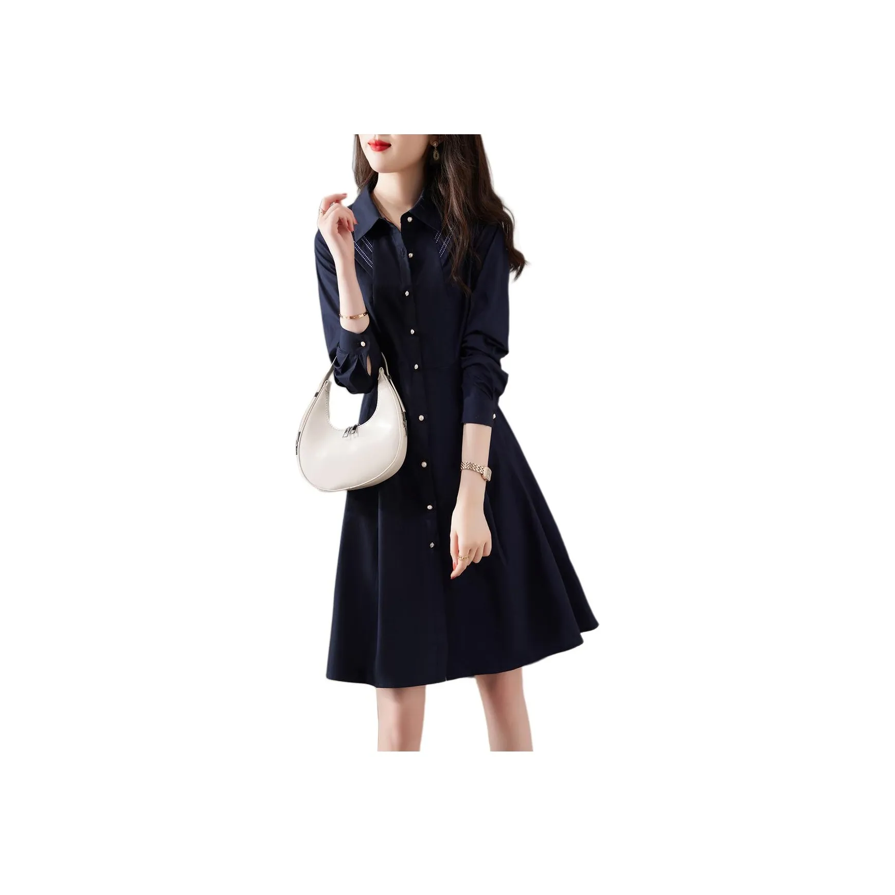 XWI Длинное платье с длинным рукавом женское темно-синий