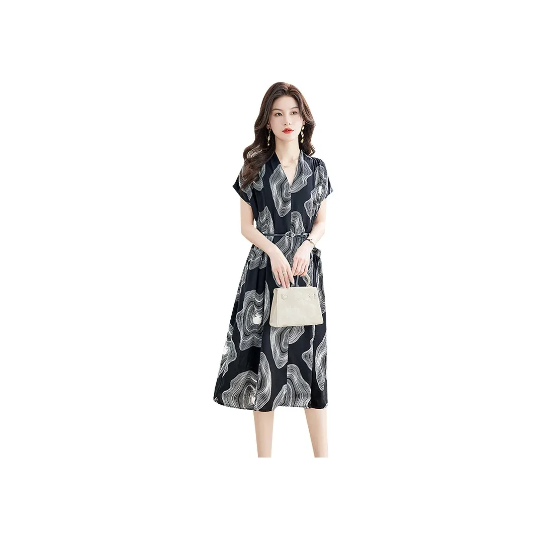 Cypress House Short Sleeved Dress Women's Black With White Stripes