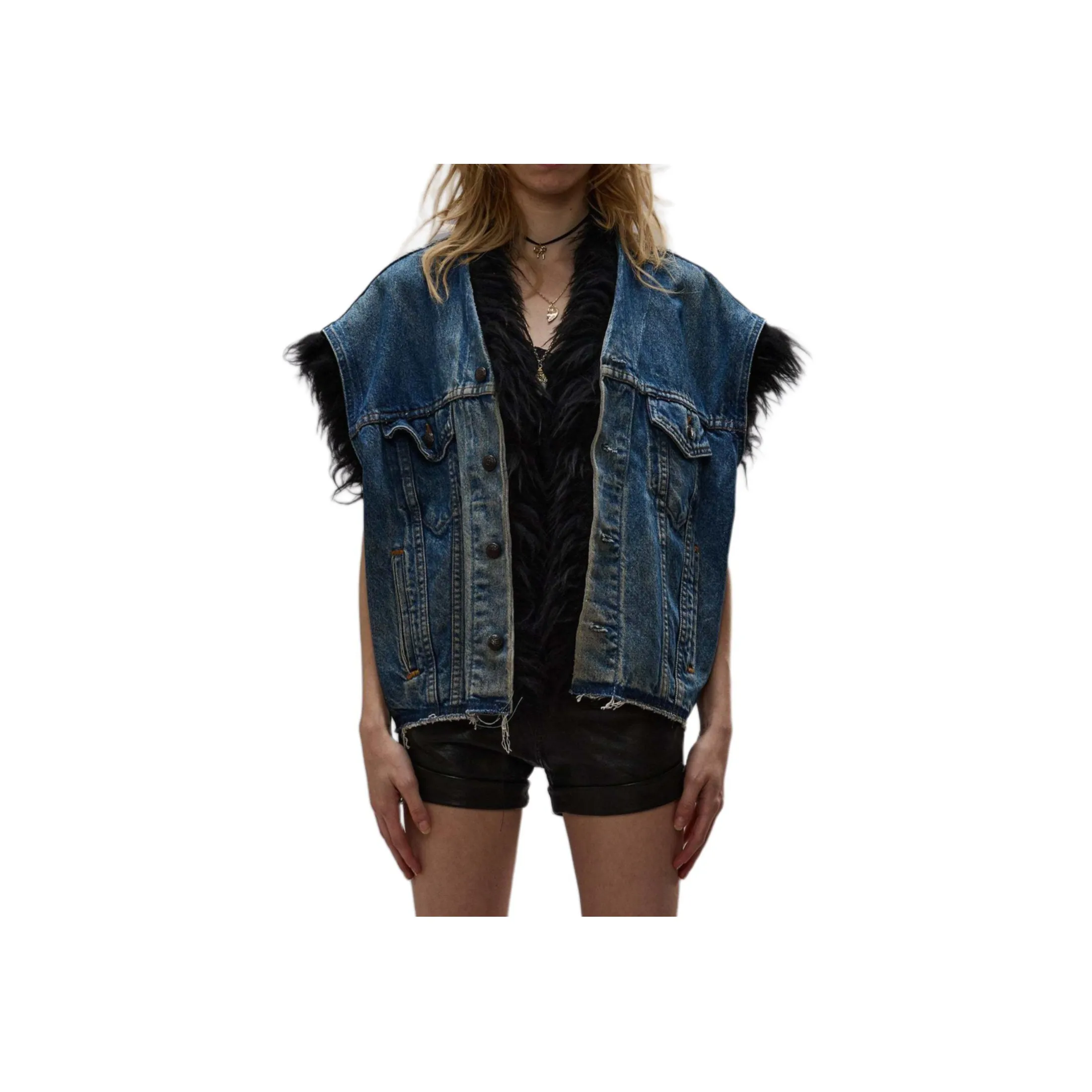 R13 Fur Trimmed Trucker Vest