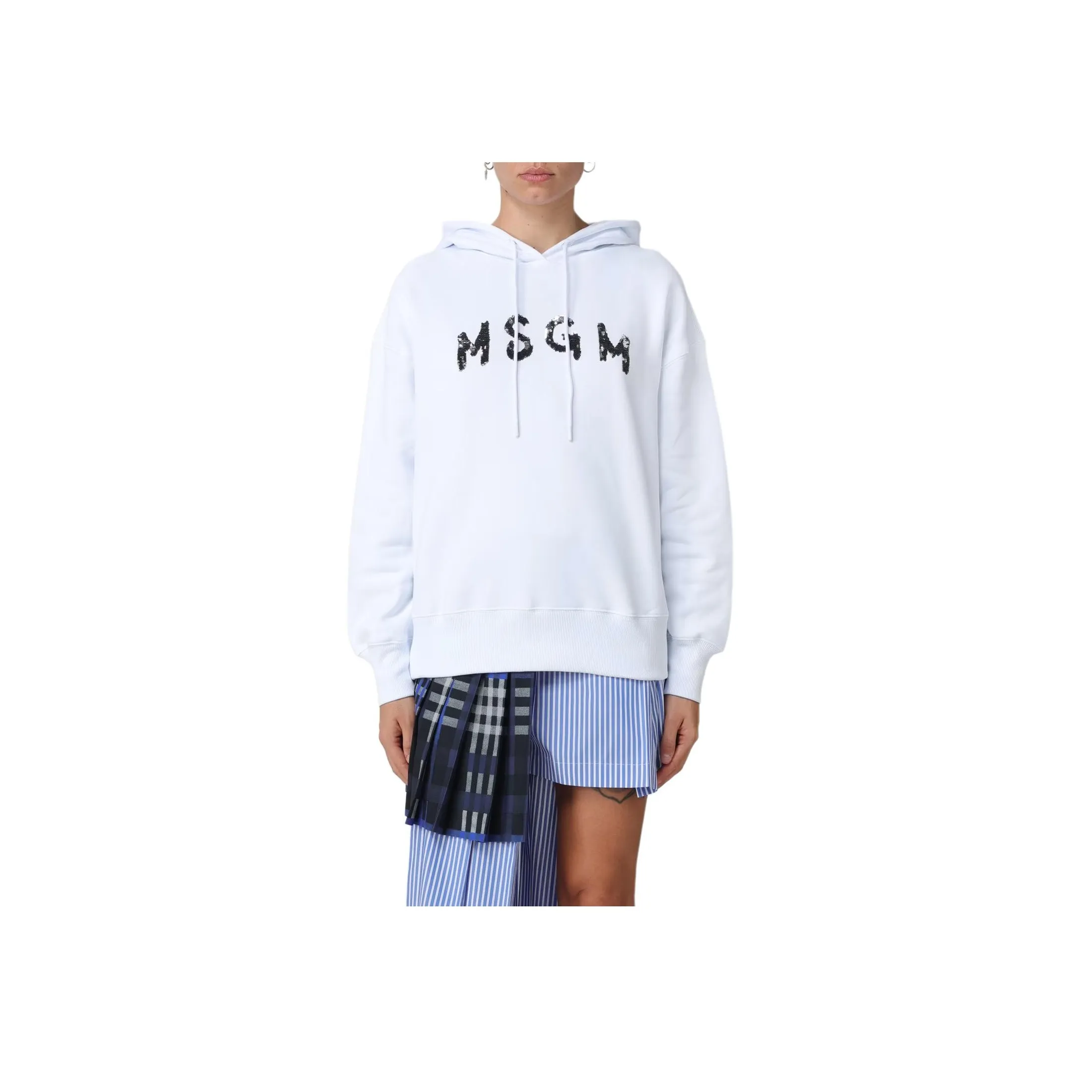 MSGM Logo Sequin Embellished Drawstring Hoodie