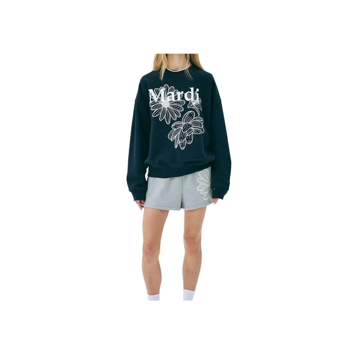 MARDI MERCREDI SS25 SWEATSHIRT TRIPLE FLOWER_NAVY WHITE Sweatshirt Korean Style Women's Marine Blue/White
