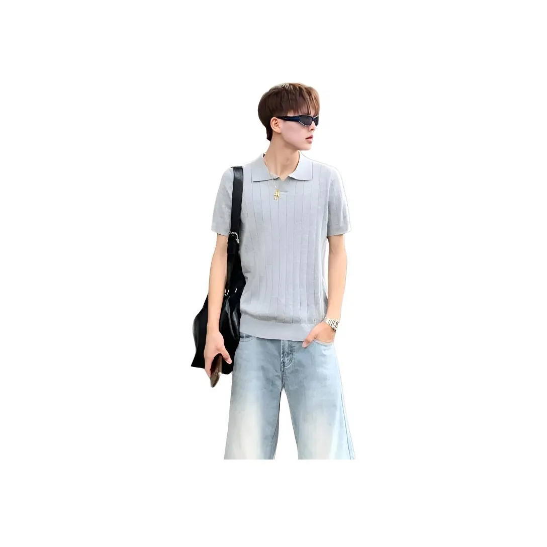 DANJUE Летний Корейский стиль Трикотажная ткань V-образный вырез Рубашка с Clean кроем и рукава длиной до локтя Унисекс