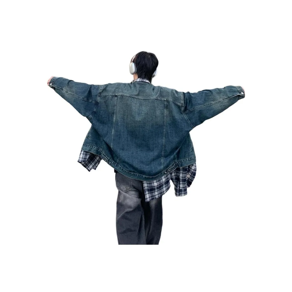 SUNSETMONENT Jackets Coats Unisex Blue Gray Plaid