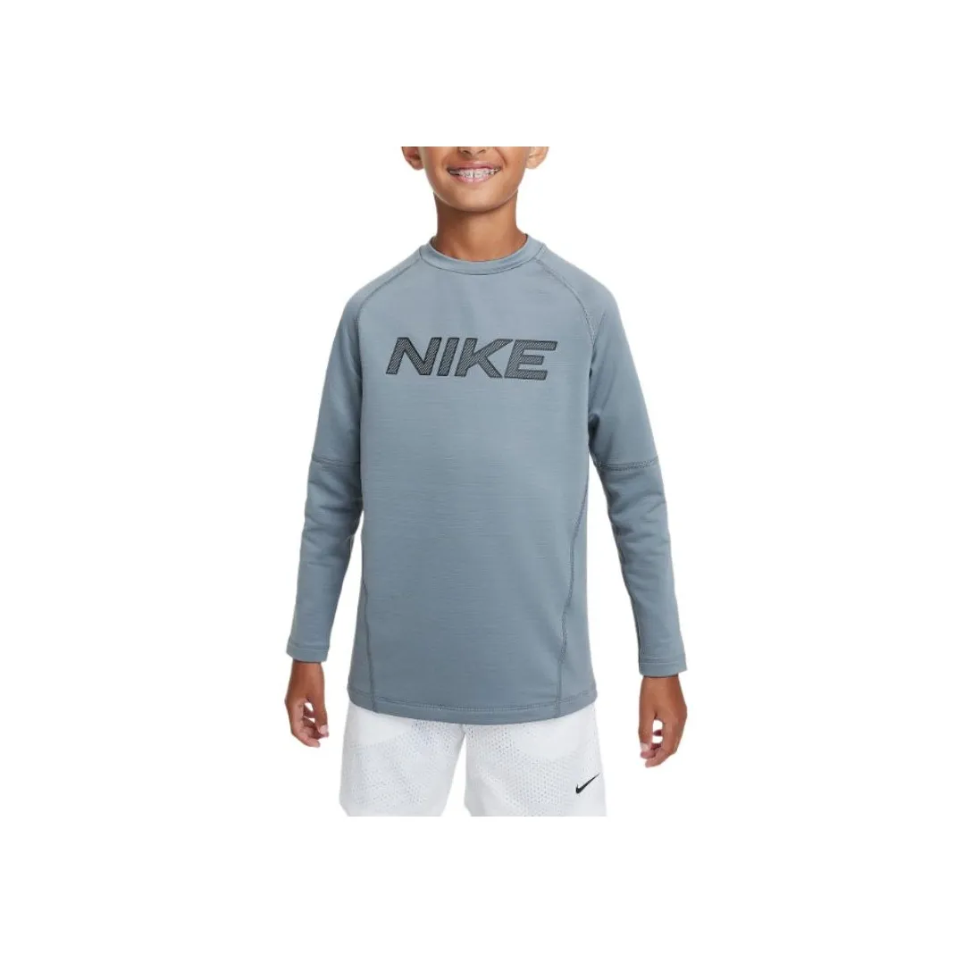 Nike T-рубашка детская одежда Dri Fit с длинным рукавом тренировки топ дымчато-серый детский
