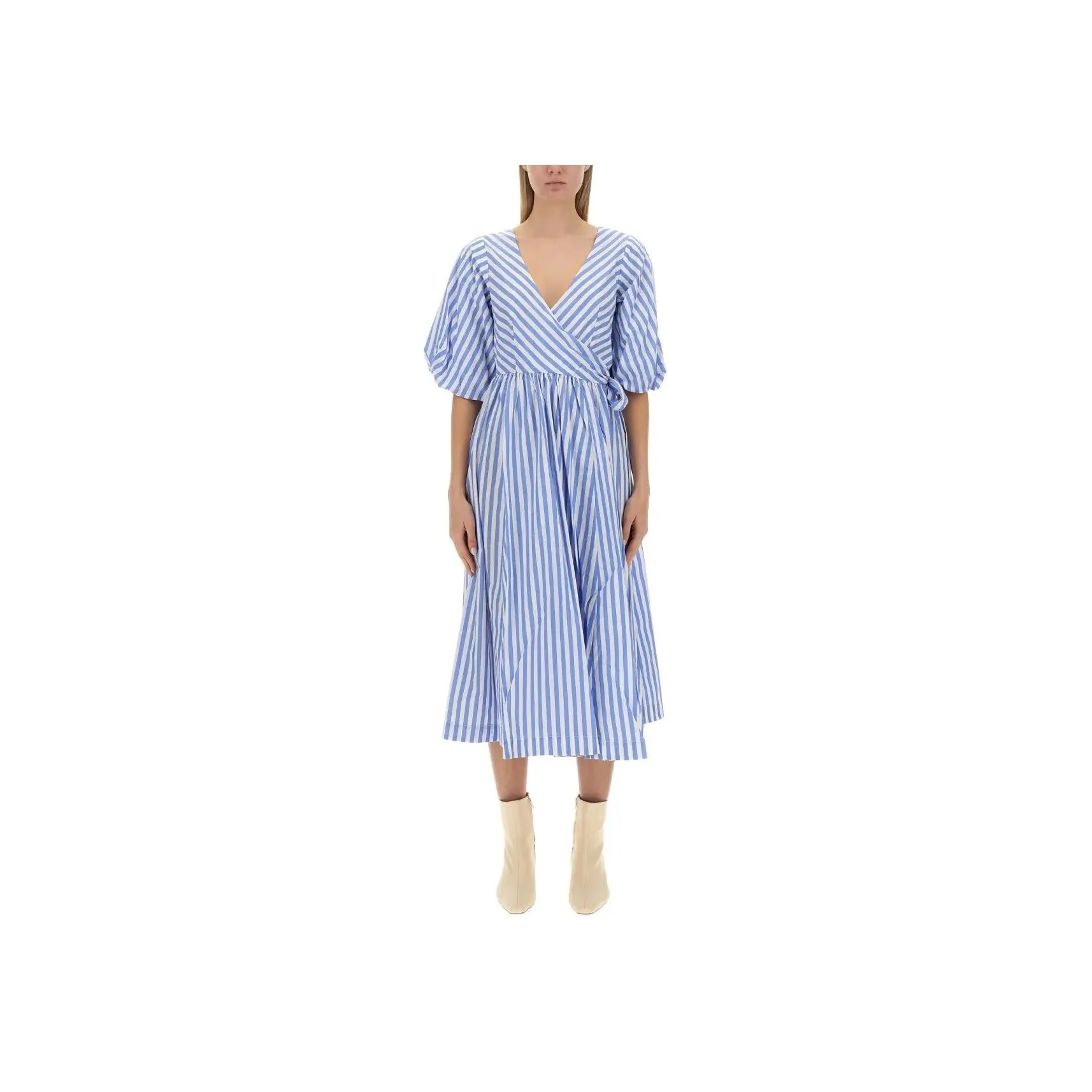 Staud Jodie V Neck Striped Midi Dress