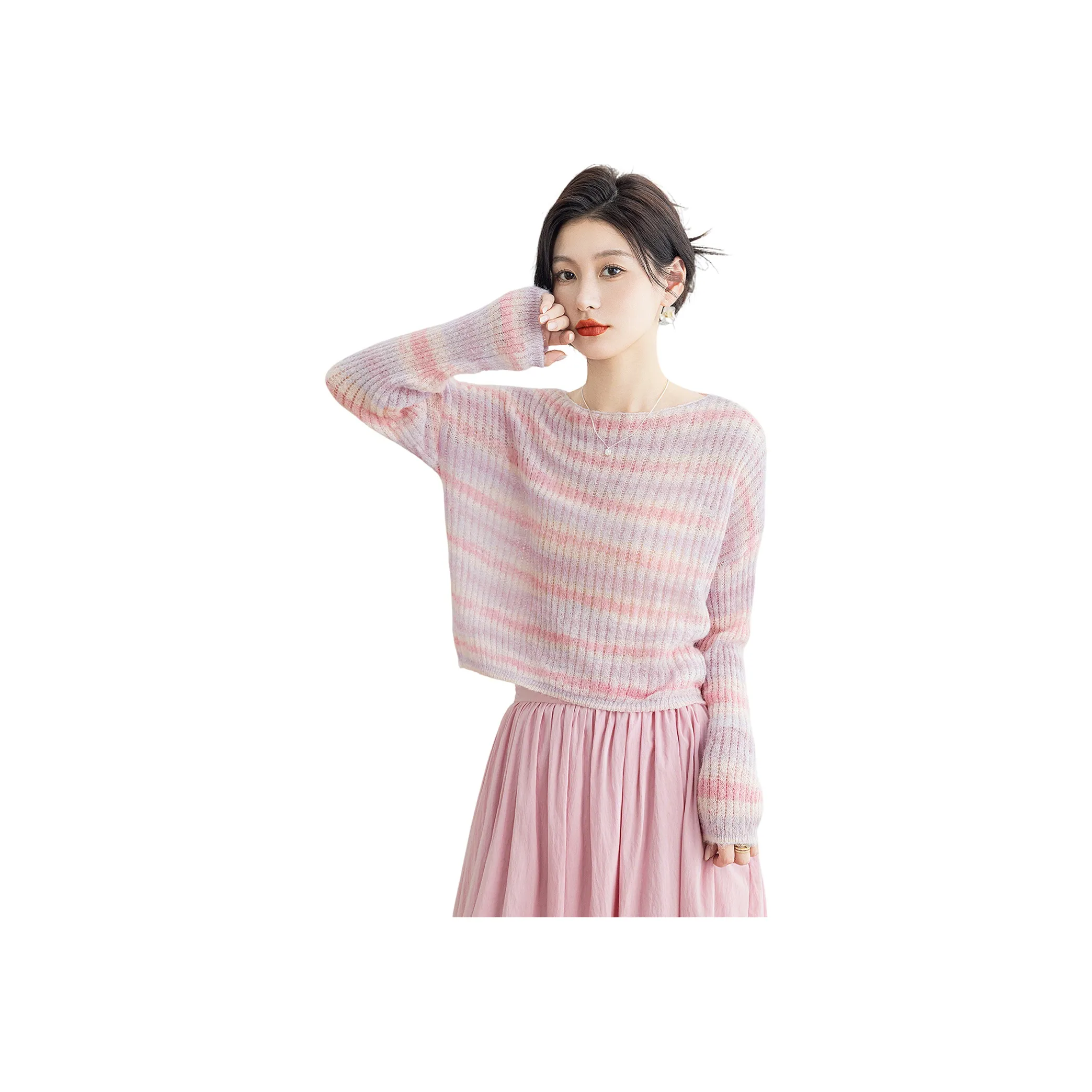 SIBAISHE Розовый Фиолетовый Полосы Женский Трикотаж