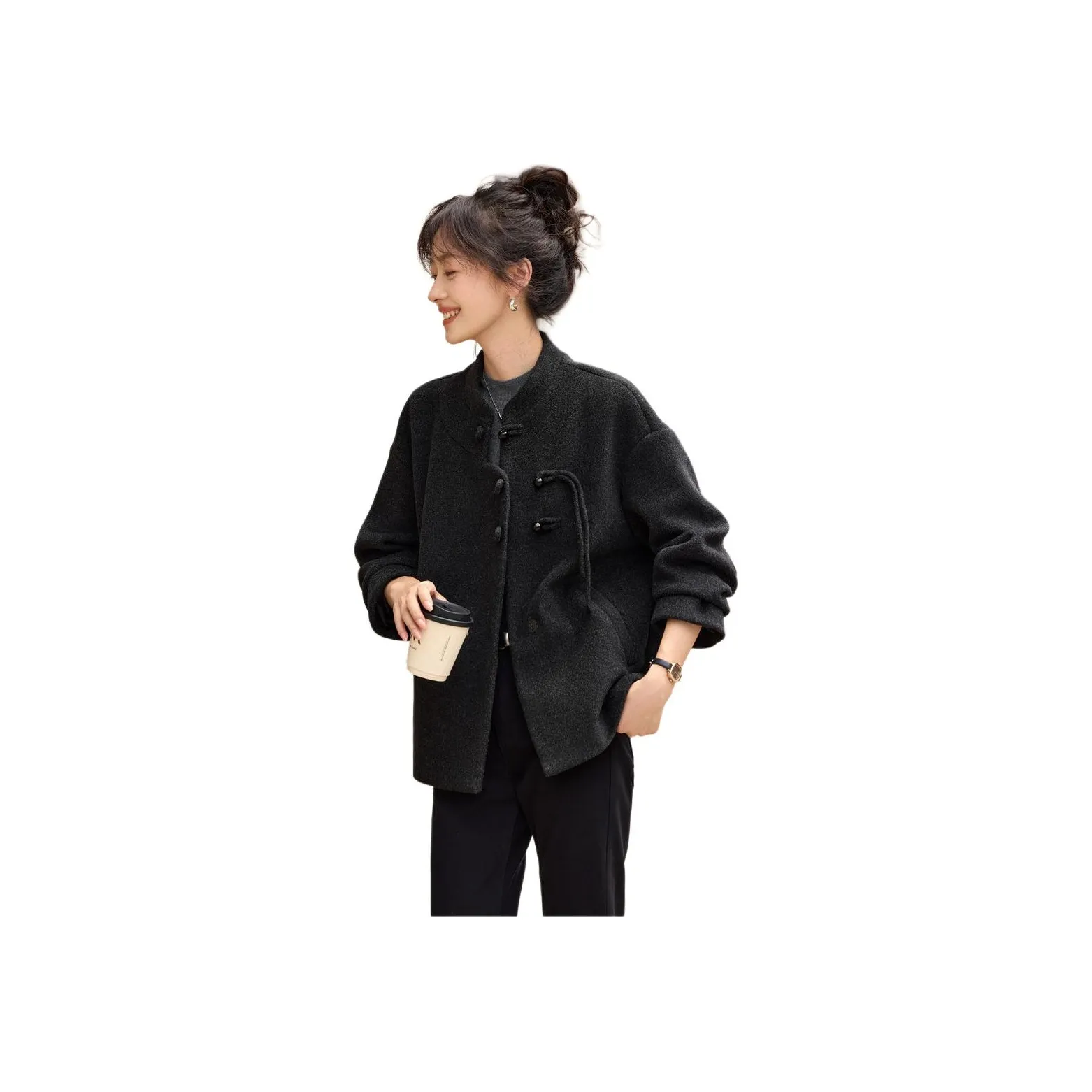 Mo Han Yi Mei Пальто Женское Черное Серое