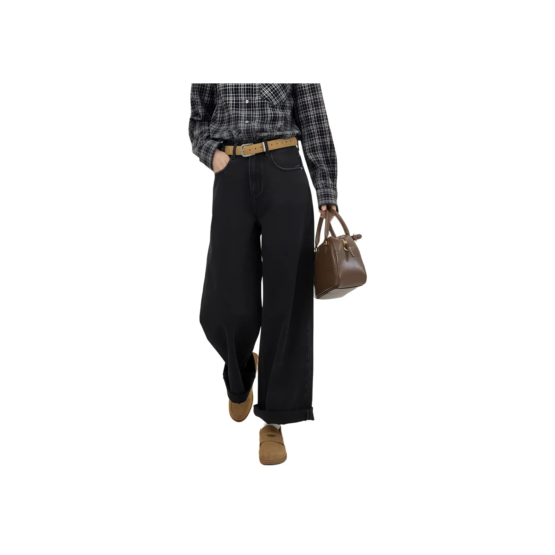 Fstudio Korean-Style Slimming Commute Versatile High-Rise Straight Fit Jeans Women's Black