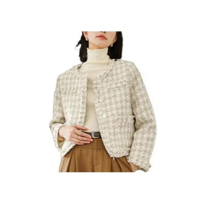 VIMLY Velvet Jackets Women's Apricot Coffee Plaid