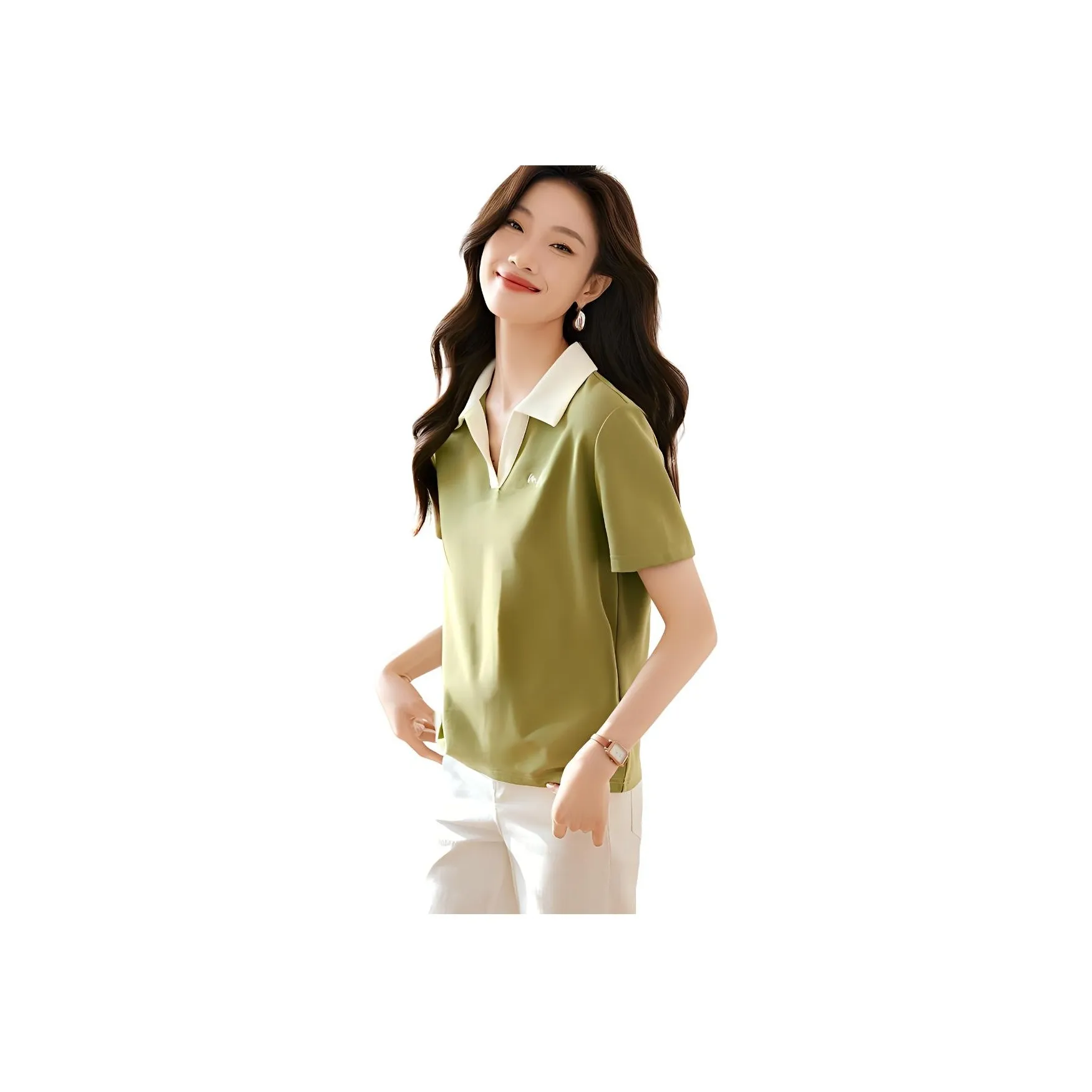 Mo Han Yi Mei T Shirt Women's Green & Beige White
