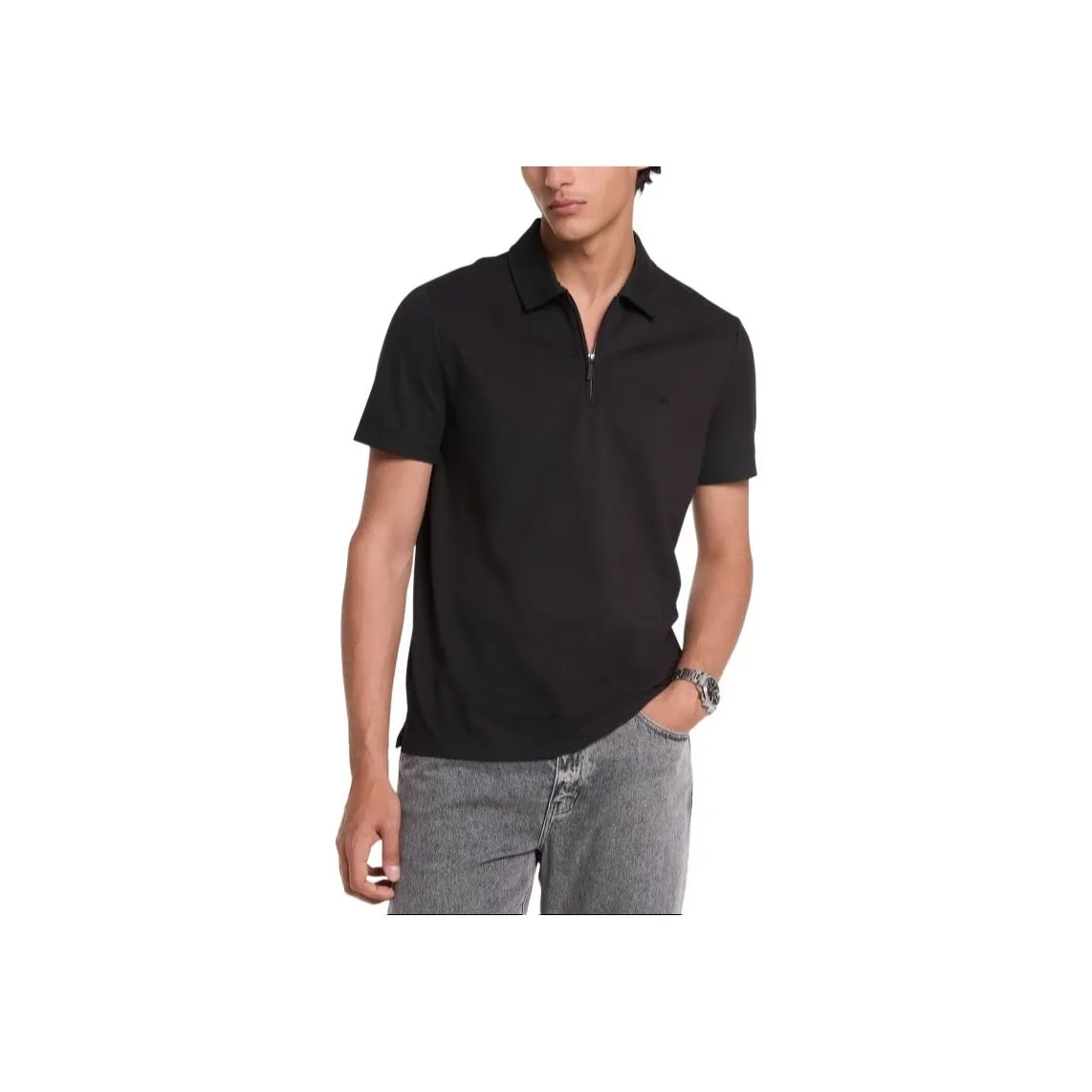 MICHAEL KORS Cotton Blend Piqué Zip Up Polo Shirt