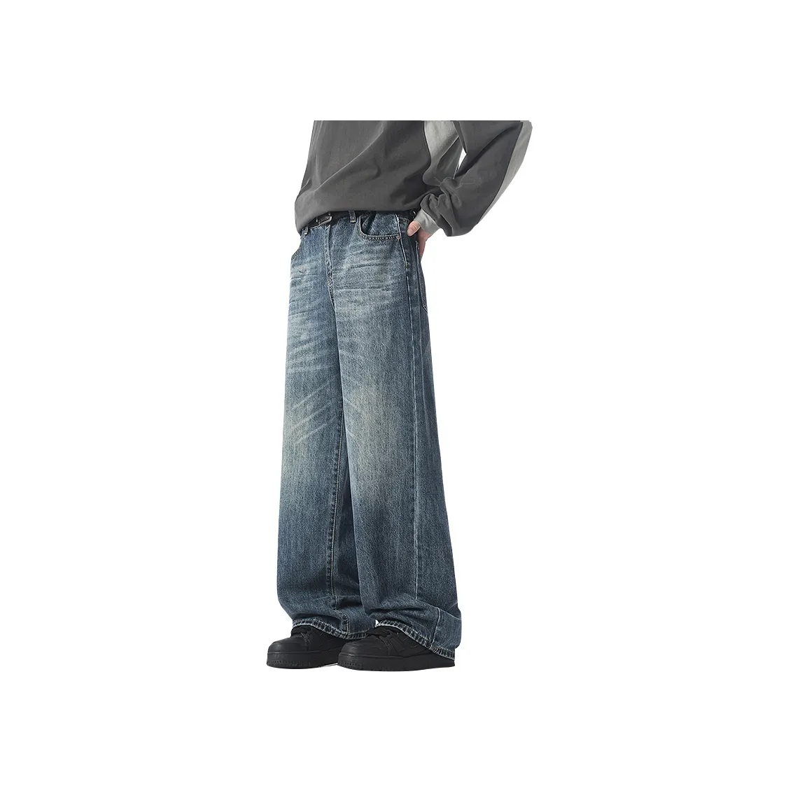 FONDLOOK Vintage Loose Fit Draped Pants Men's