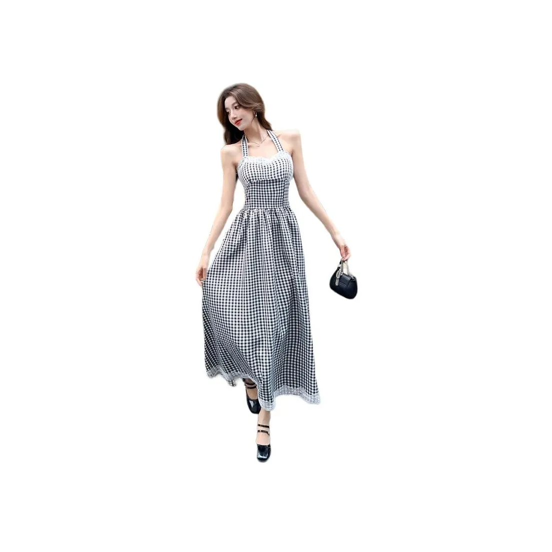 KEAB Slip Dress Women's Black White Plaid