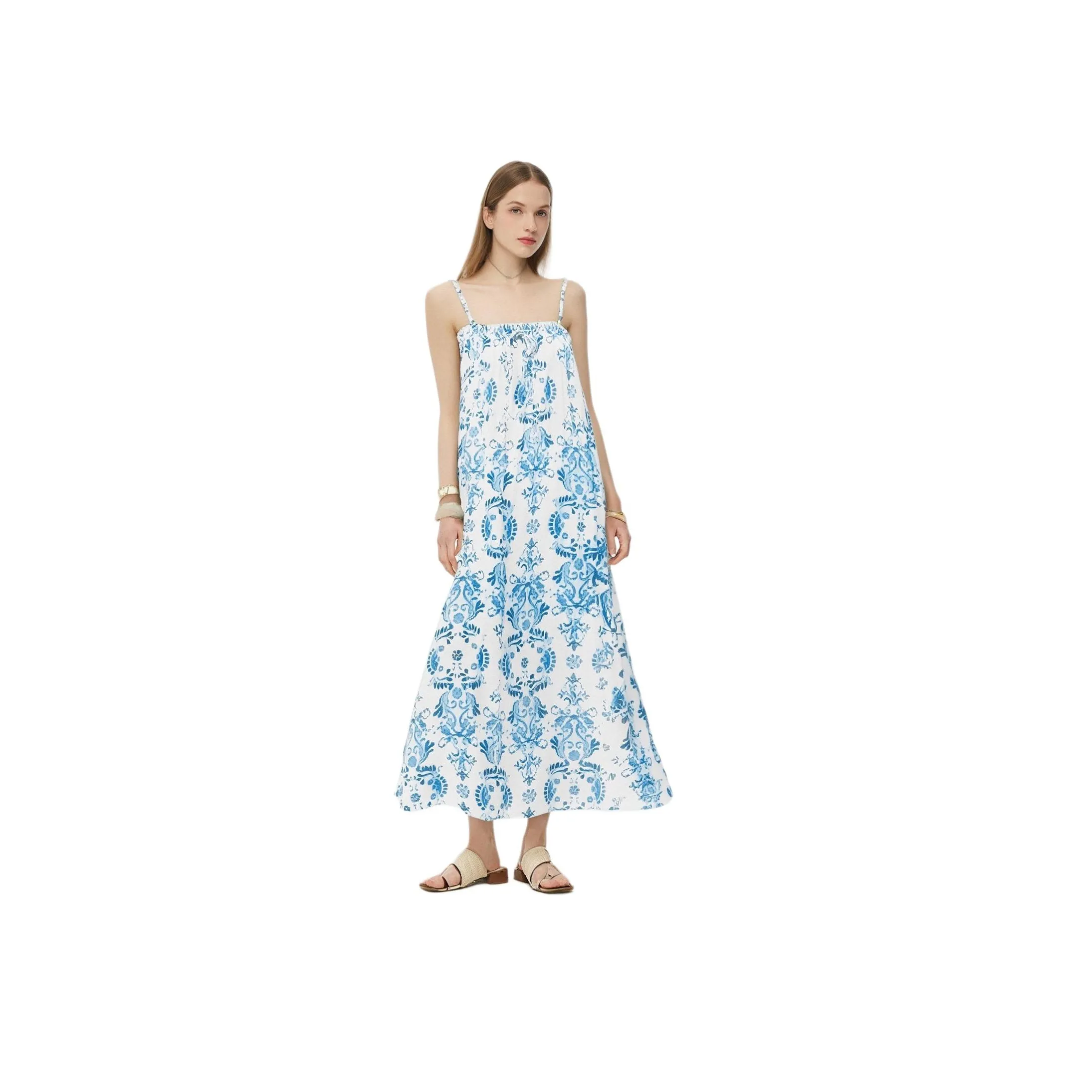 GOELIA 8DD Exotic Синий Штрих кисти Принт Женские Слиплатья