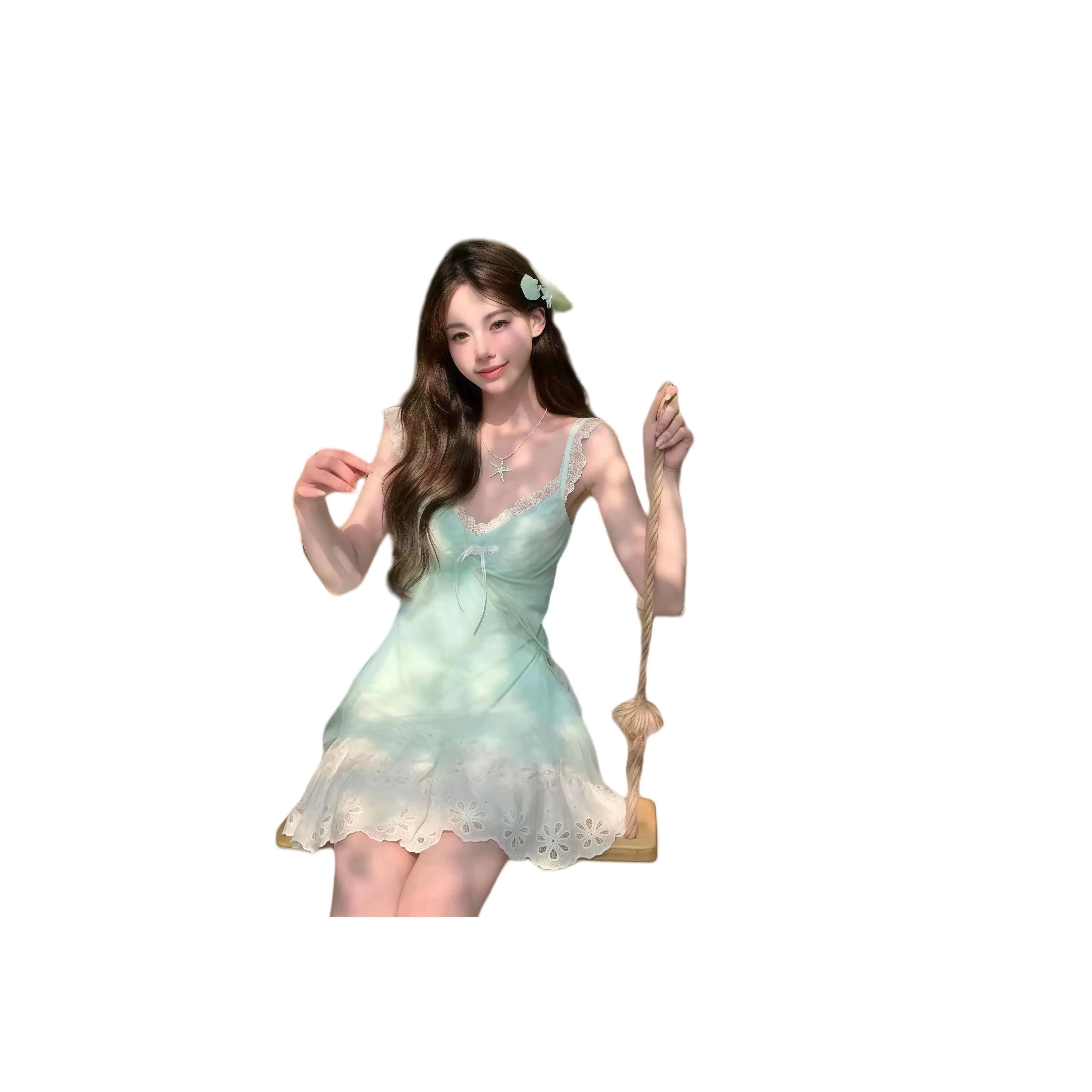 YINLEI Синий Марля Платье Женские Слиплатья