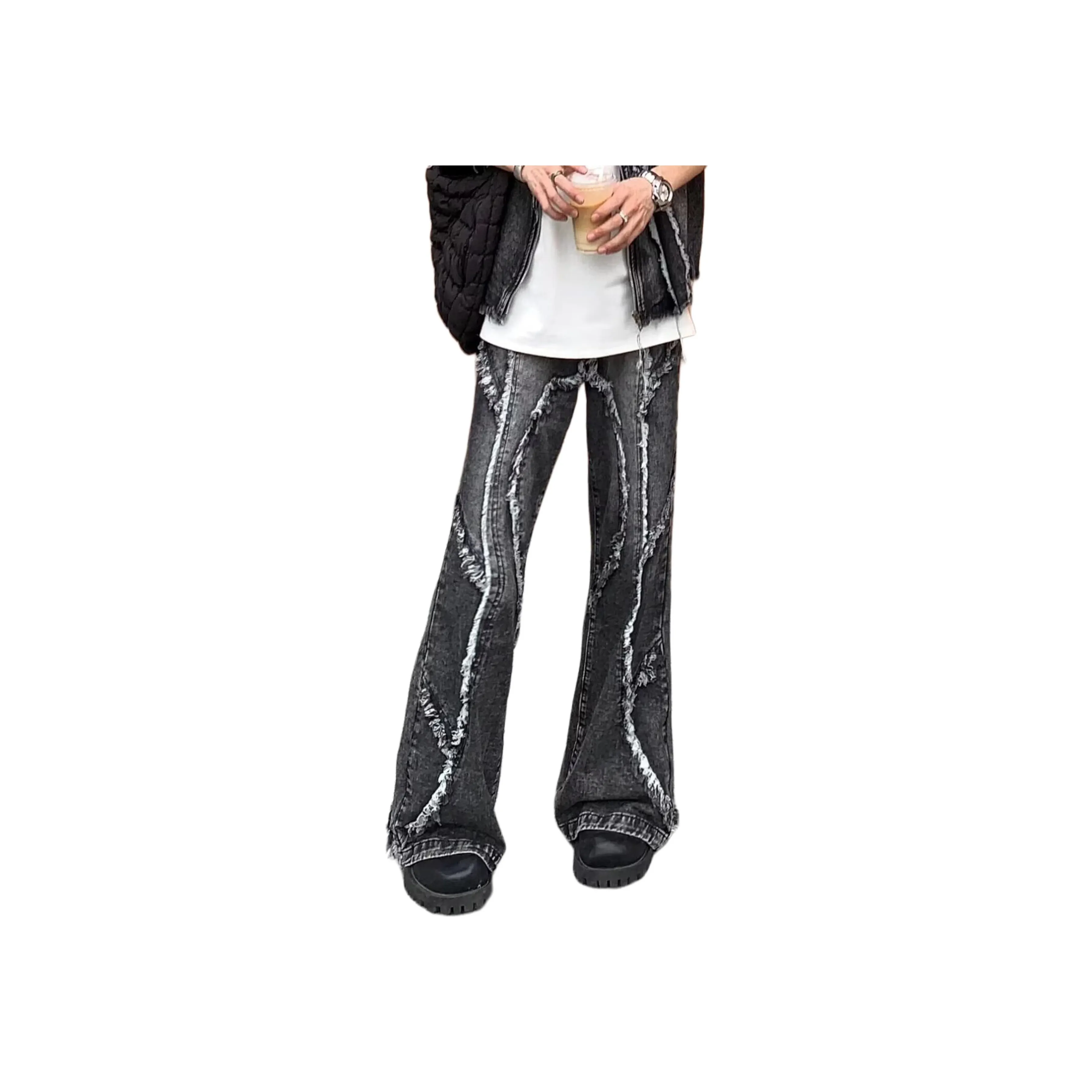 REXSHION Черно-серый цвет унисекс джинсы