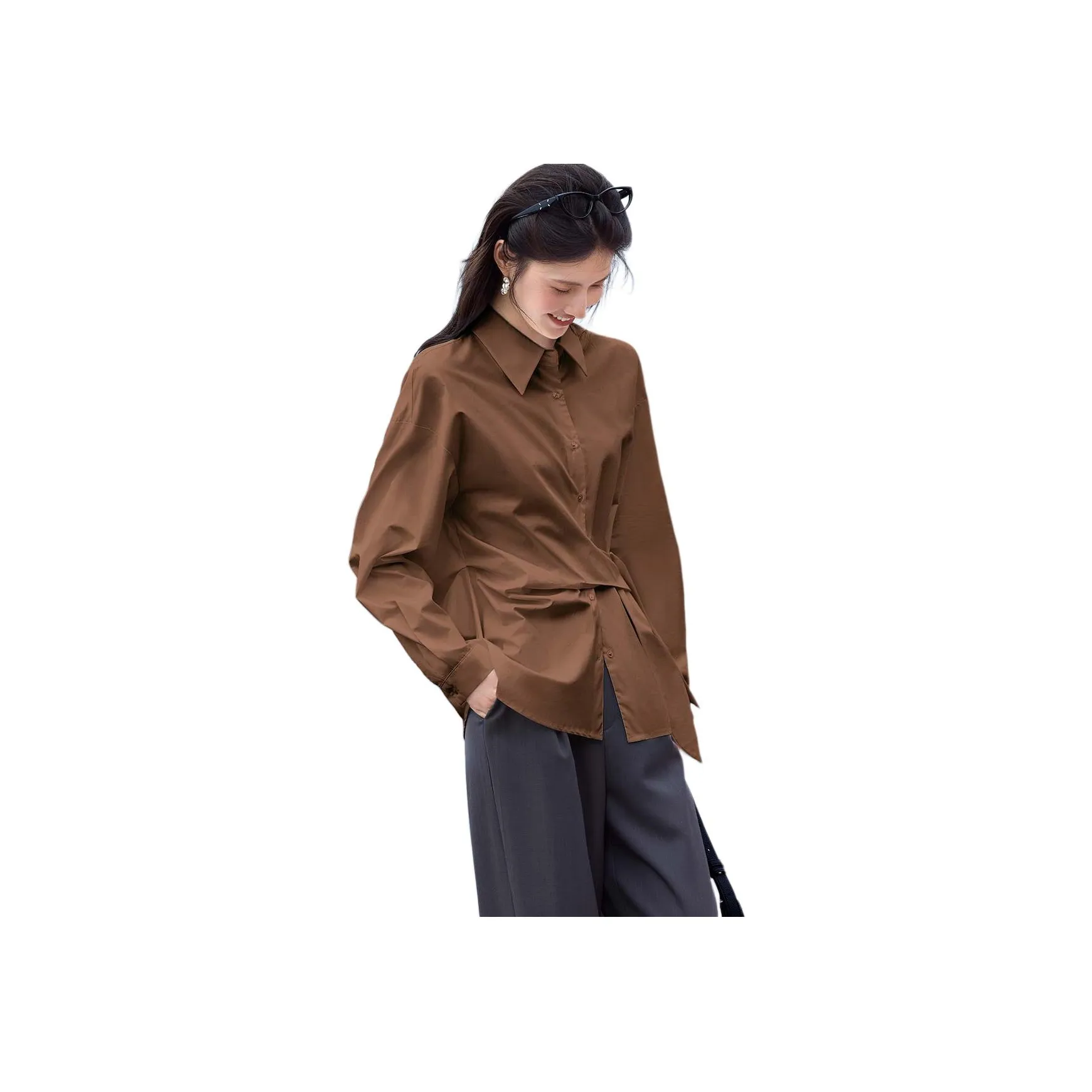 XWI Кофе Длинный рукав Женские рубашки