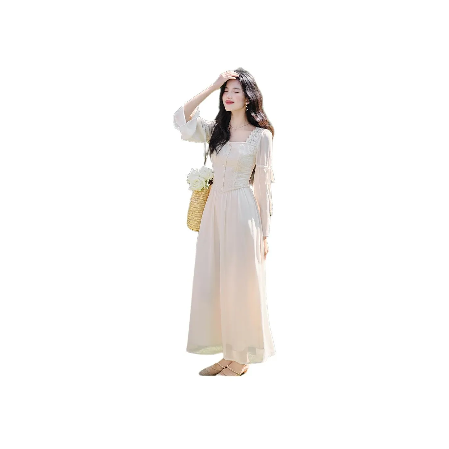 JECCI FIVE Long Sleeved Dress Women's Ecru