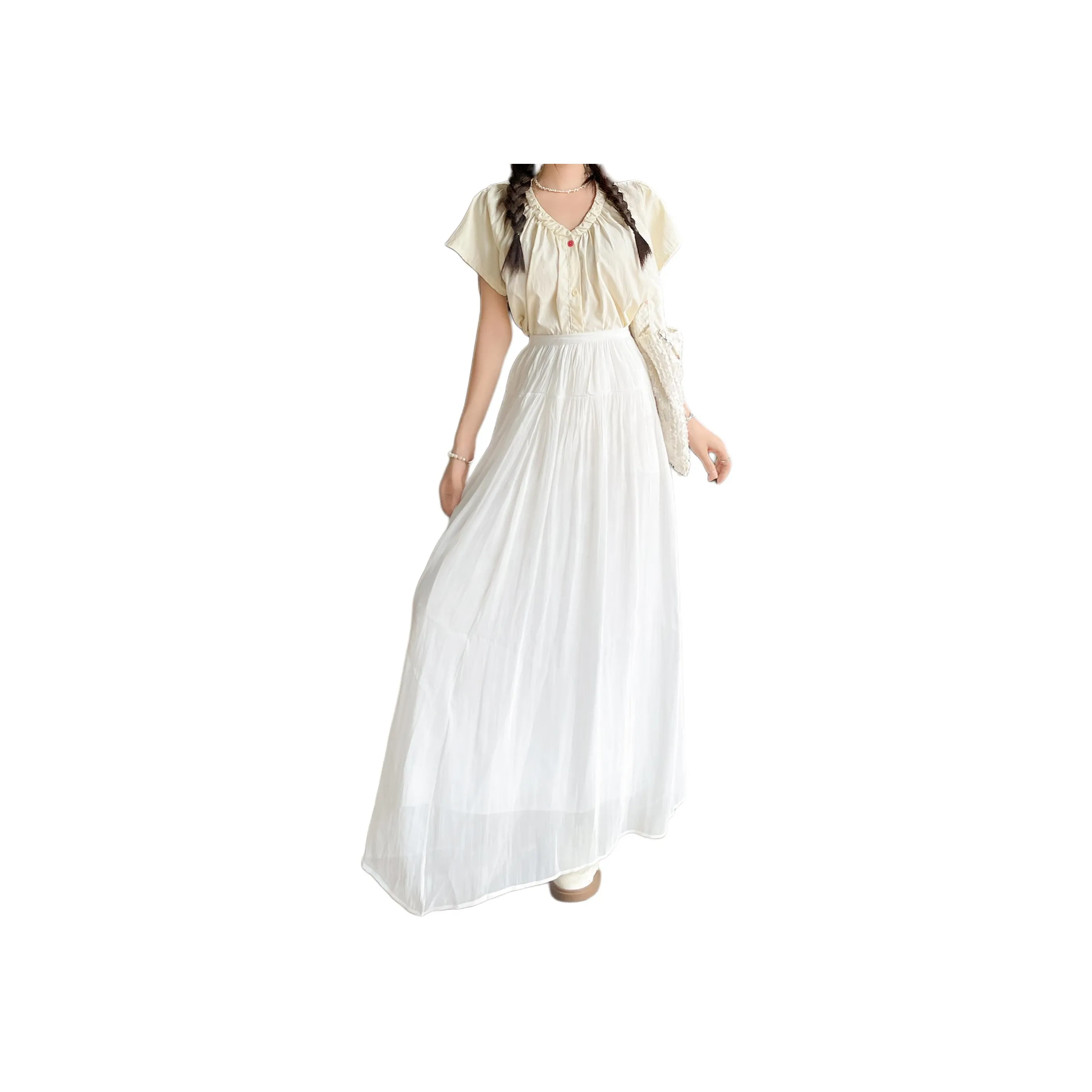 Wen Shan Повседневный Длинный Юбка Женская Белая