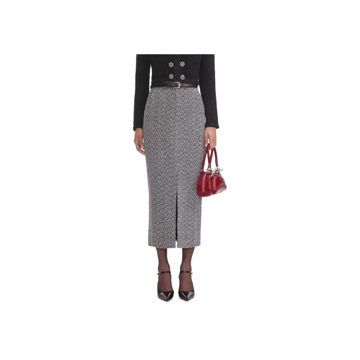 Self portrait Herringbone Midi Skirt