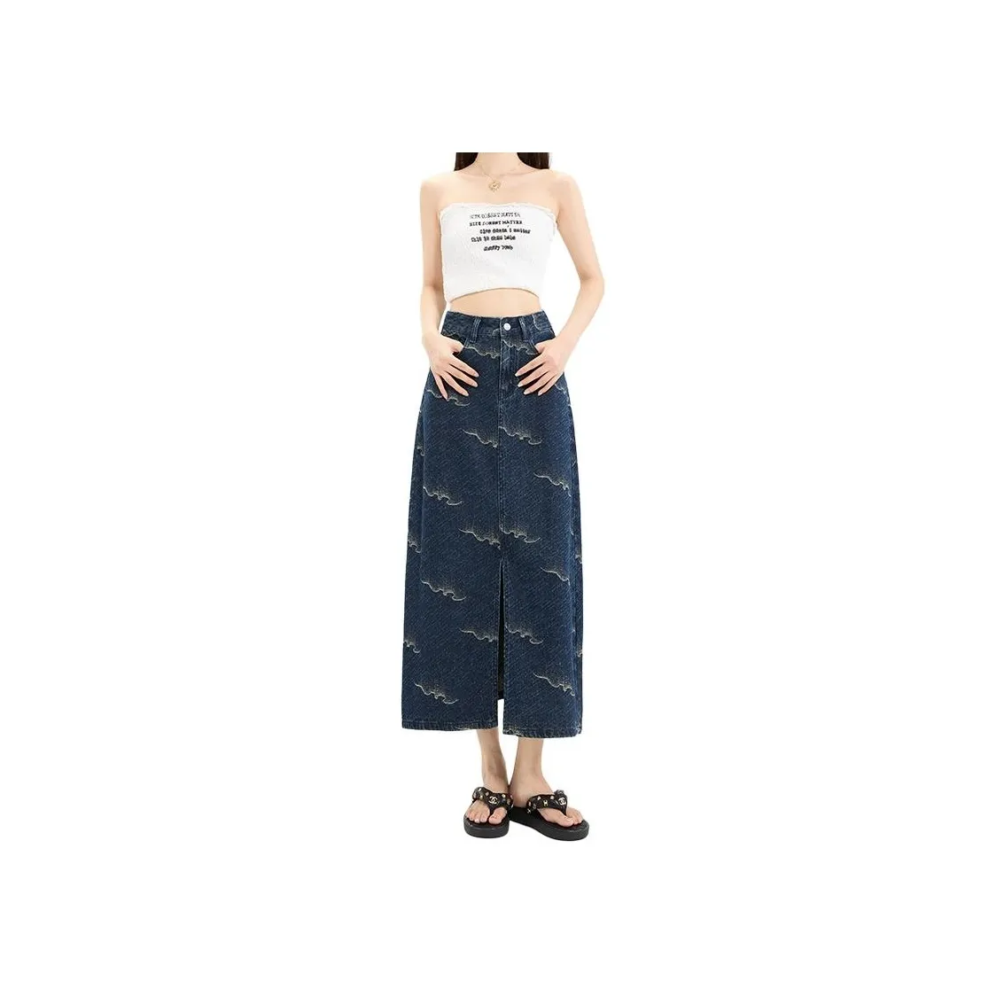 Kazakhstan Denim Long Skirt Women's Blue And White Blue