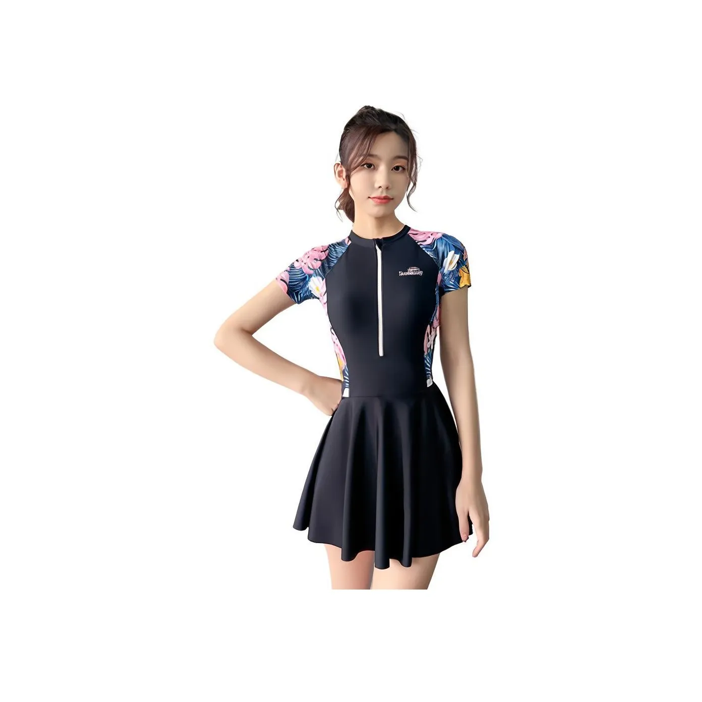 Youyou Ван-Пис Купальник Женский Черный с Цветочным Узором