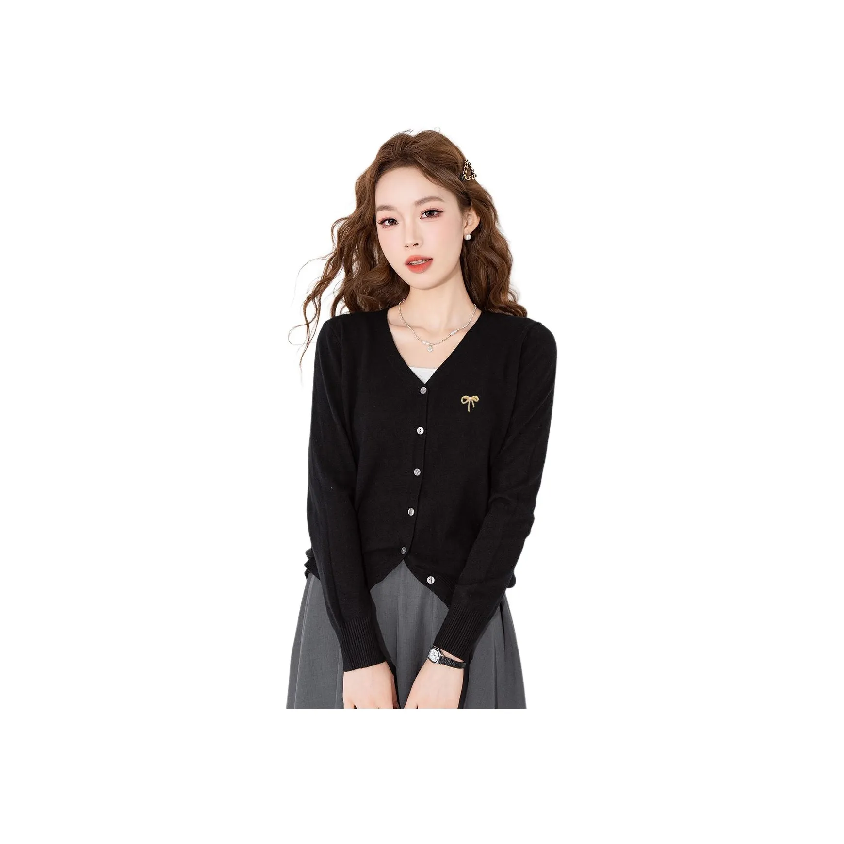 JEANSWEST Loose Fit V Neck Inner Premium Top Cardigan Thin Petite Spring Fall Women's