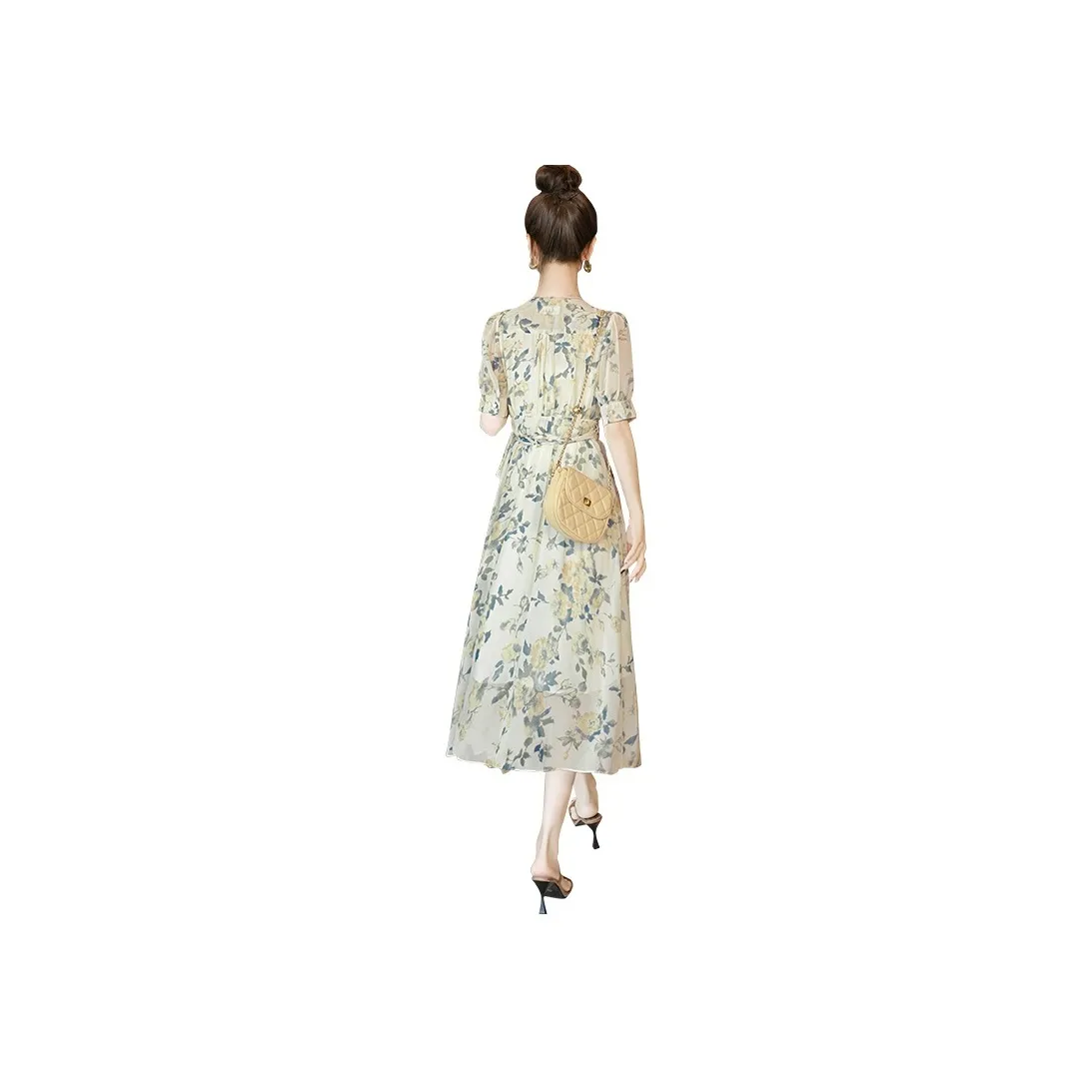 Cypress House Short Sleeved Dress Women's Light Green With Yellow Floral